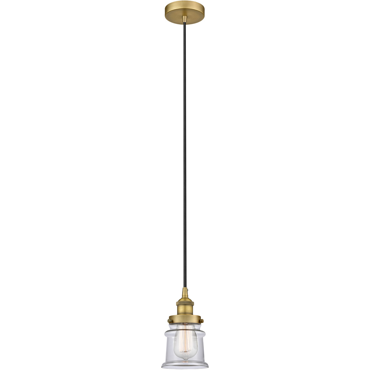 Edison Canton LED 6 inch Brushed Brass Mini Pendant Ceiling Light in Clear Glass