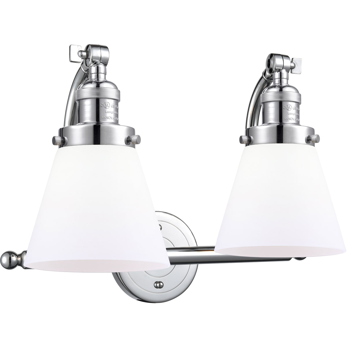 Franklin Restoration Small Cone LED 18 inch Polished Chrome Bath Vanity Light Wall Light in Matte White Glass, Franklin Restoration