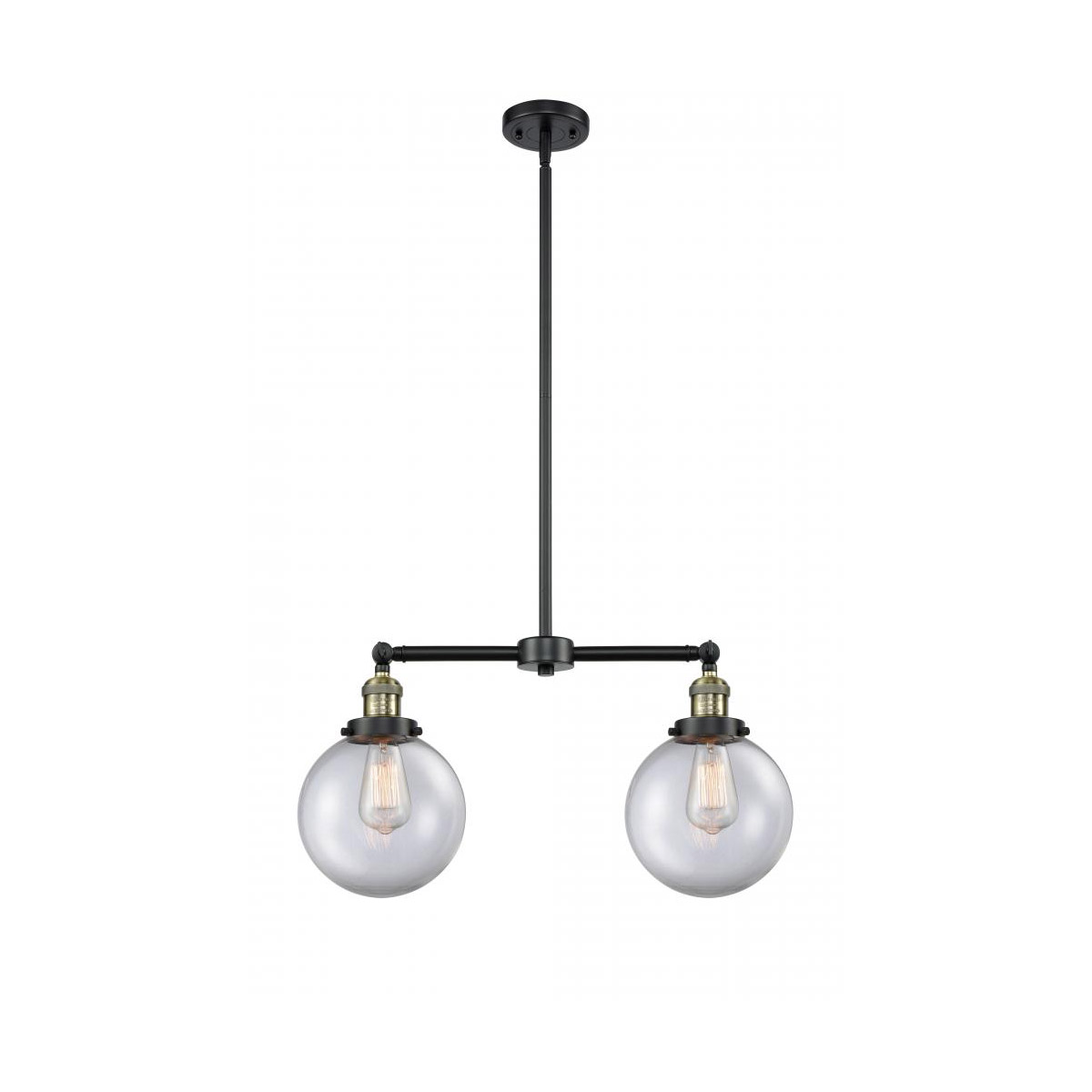 Franklin Restoration Large Beacon 2 Light 43 inch Black Antique Brass Island Light Ceiling Light in Clear Glass, Franklin Restoration