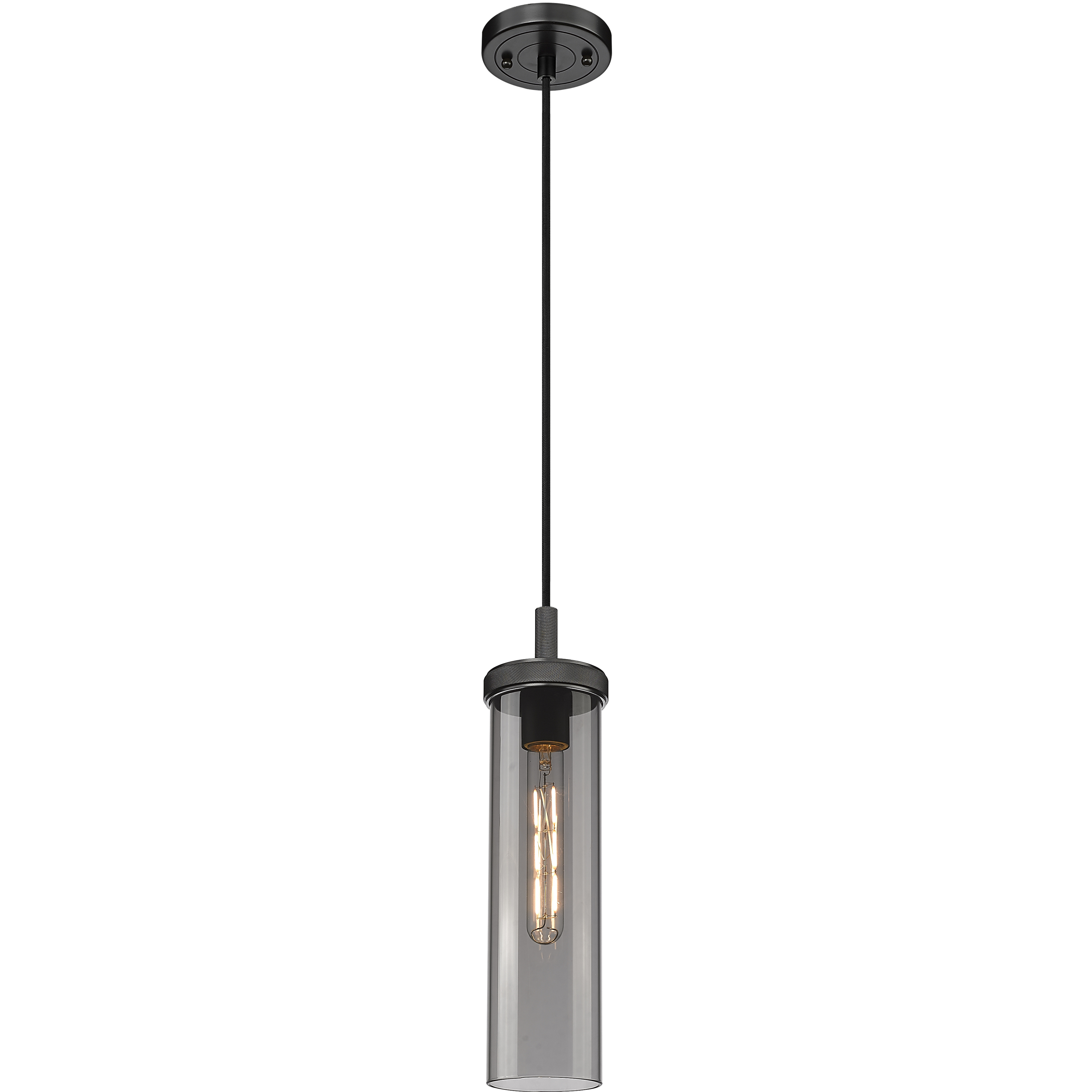 Lincoln 1 Light 4.5 inch Matte Black Pendant Ceiling Light in Light Smoke Glass