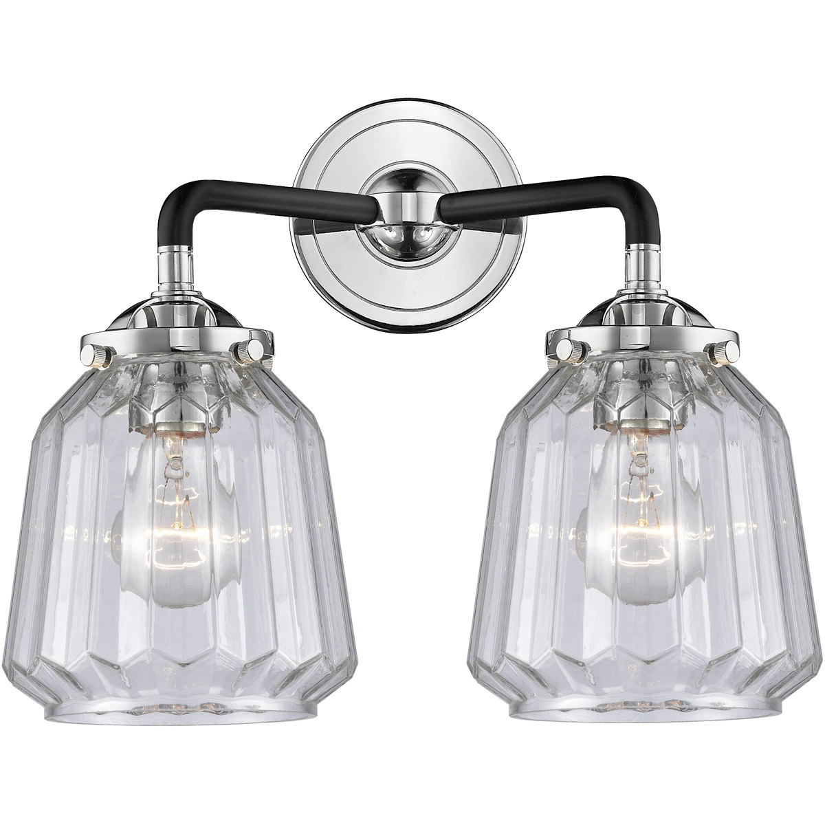 Nouveau Chatham 2 Light 14 inch Black Polished Nickel Bath Vanity Light Wall Light in Clear Glass, Nouveau