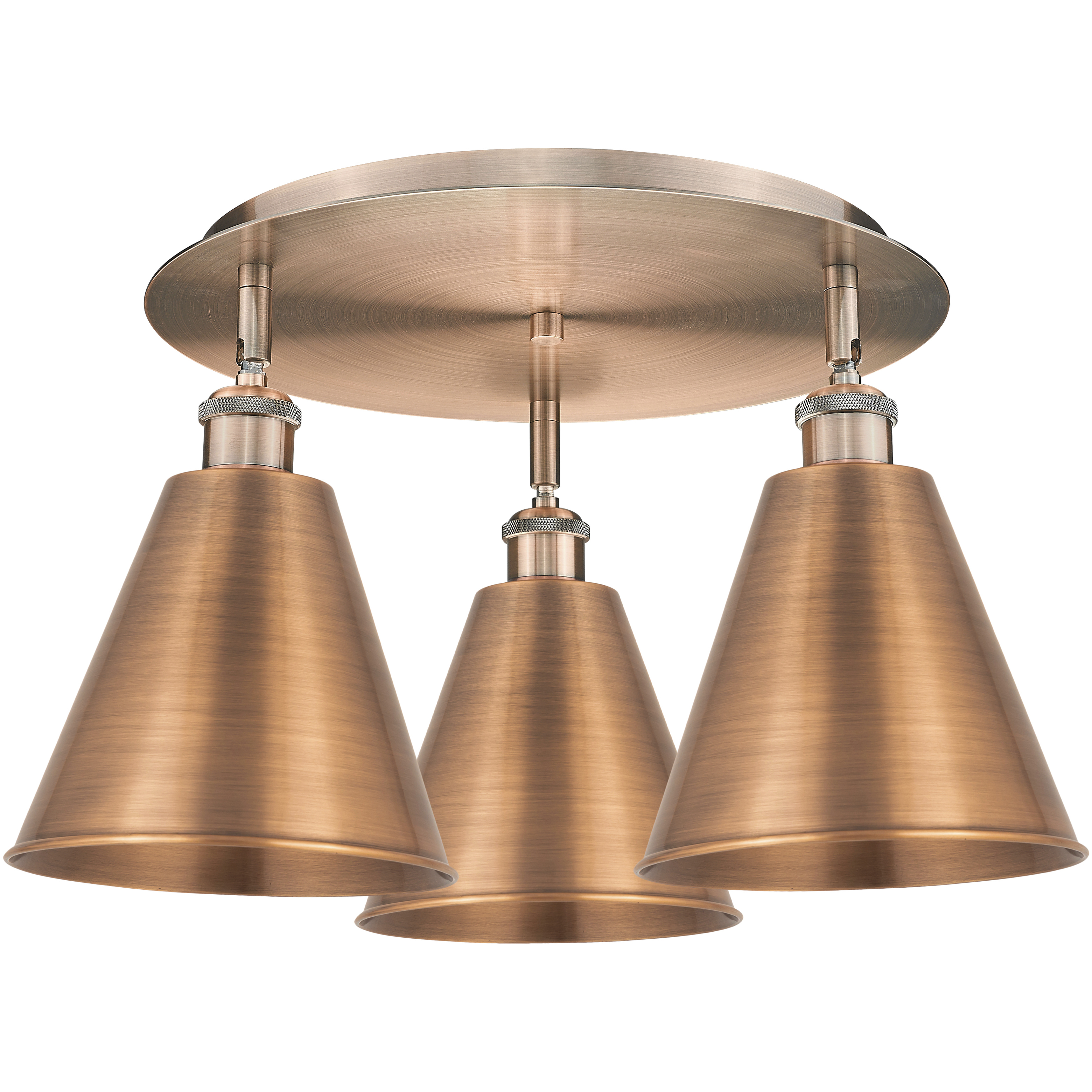 Ballston Cone 3 Light 19.75 inch Antique Copper Flush Mount Ceiling Light