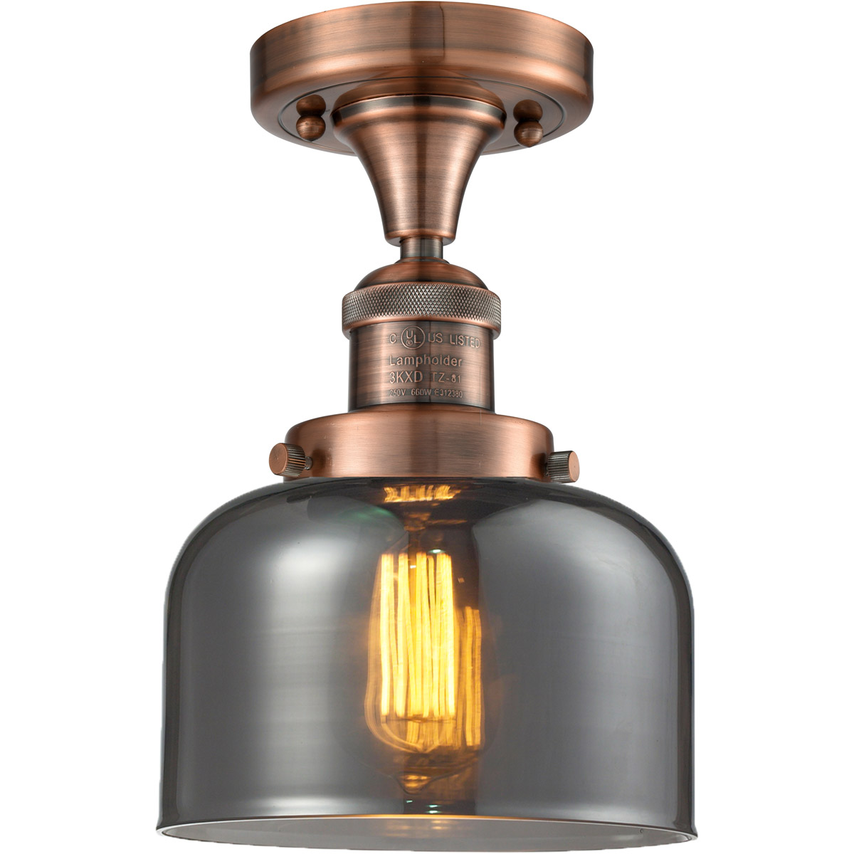 Franklin Restoration Large Bell 1 Light 8 inch Antique Copper Semi-Flush Mount Ceiling Light in Light Smoke Glass, Franklin Restoration