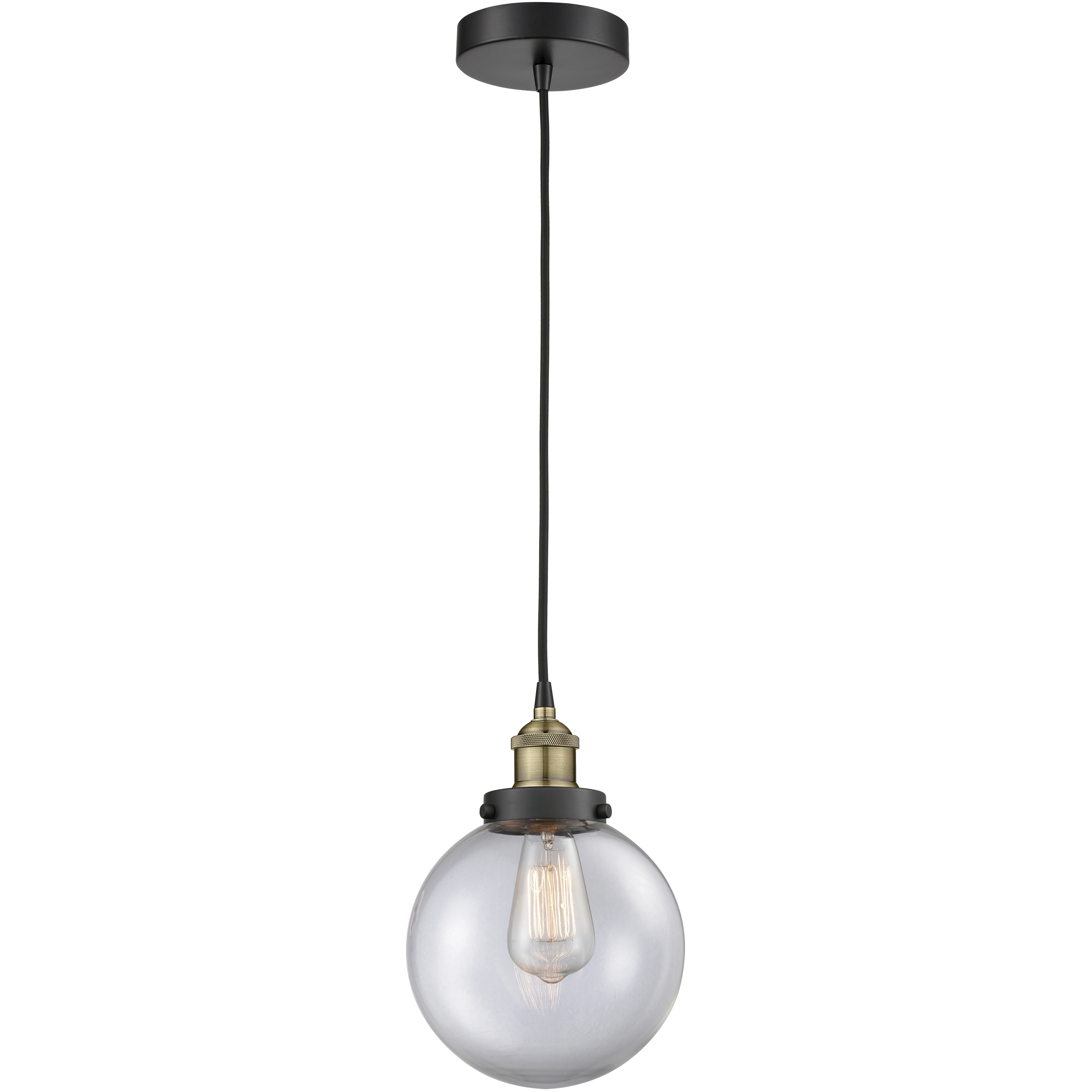Beacon 1 Light 8 inch Black Antique Brass Mini Pendant Ceiling Light in Clear