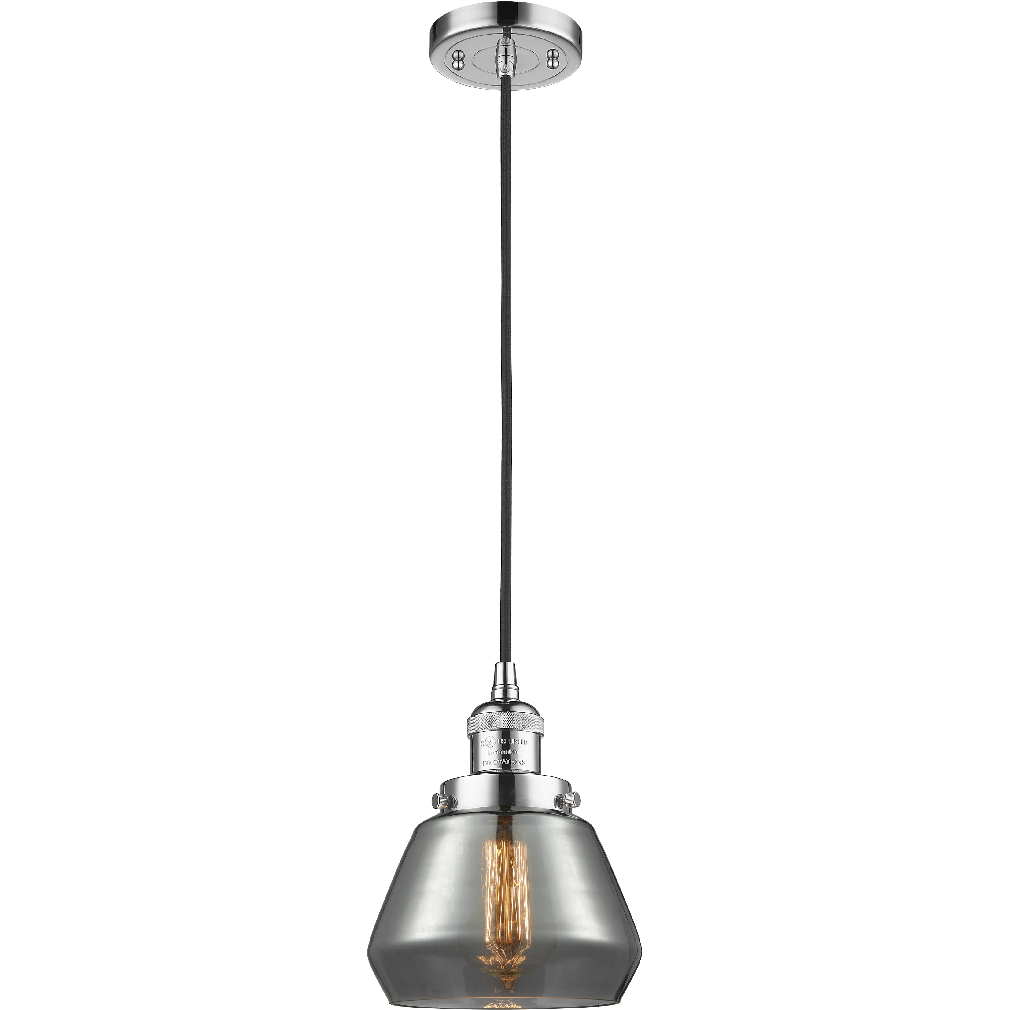 Franklin Restoration Fulton LED 7 inch Polished Chrome Mini Pendant Ceiling Light in Light Smoke Glass, Franklin Restoration
