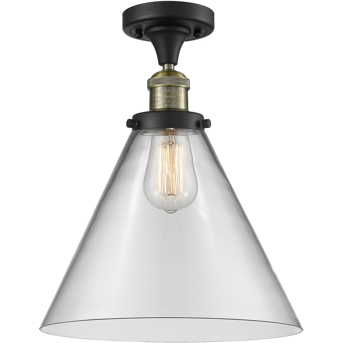 Franklin Restoration X-Large Cone 1 Light 12 inch Black Antique Brass Semi-Flush Mount Ceiling Light in Clear Glass, Franklin Restoration