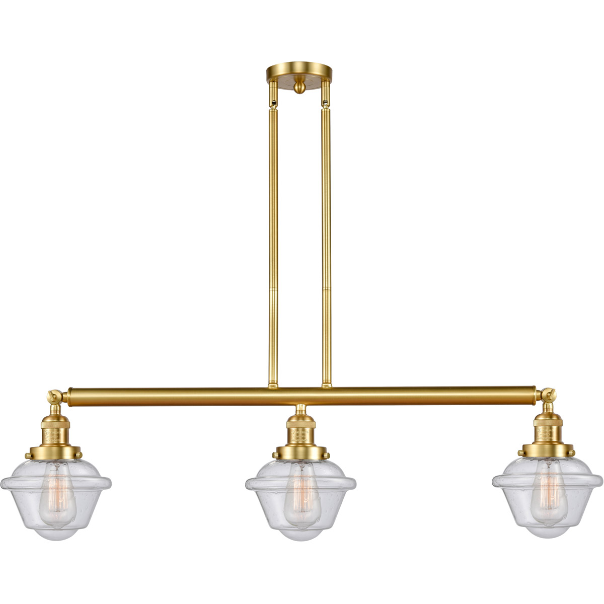 Franklin Restoration Small Oxford 3 Light 40 inch Antique Brass Island Light Ceiling Light in Incandescent, Seedy Glass, Franklin Restoration