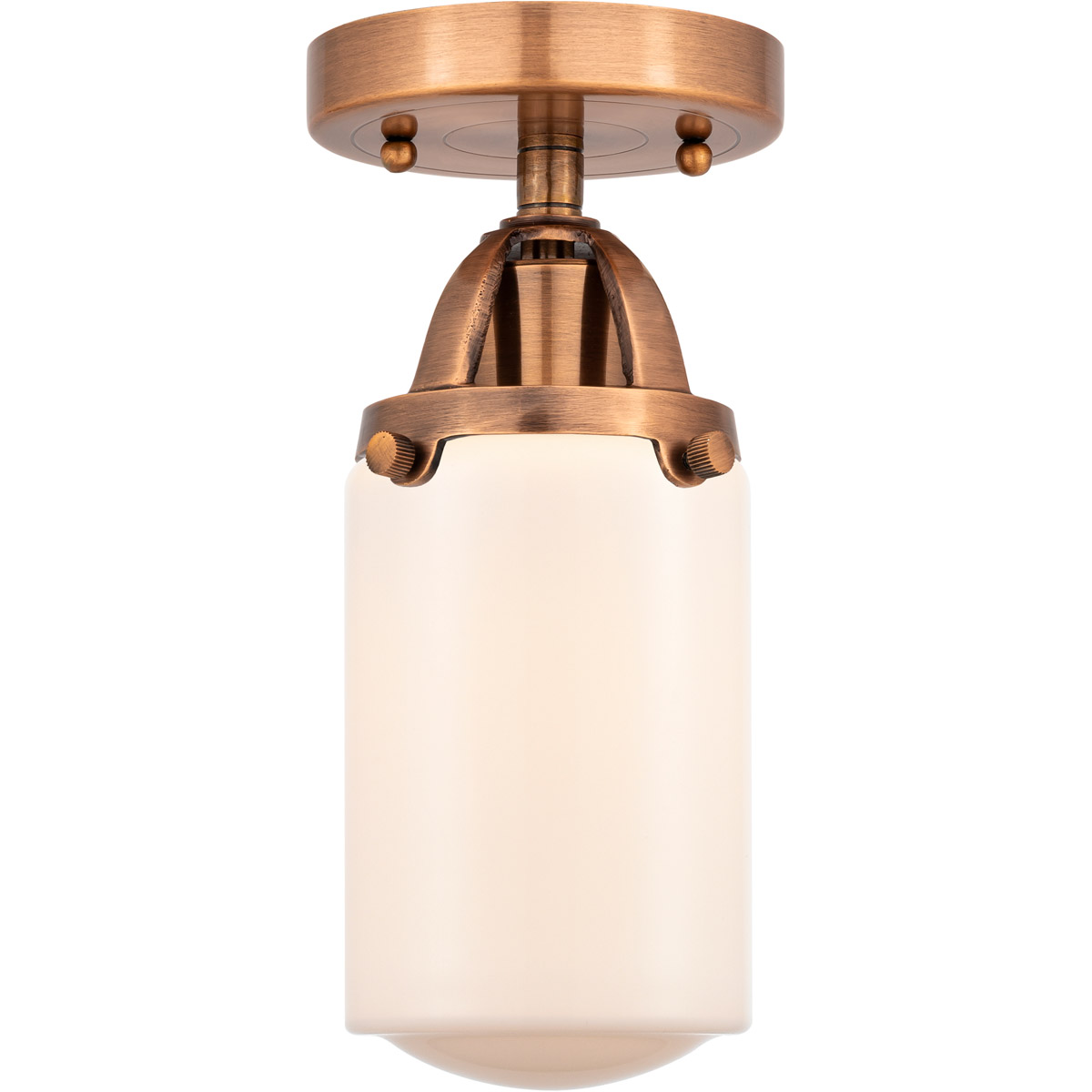 Nouveau 2 Dover 1 Light 5 inch Antique Copper Semi-Flush Mount Ceiling Light in Matte White Glass