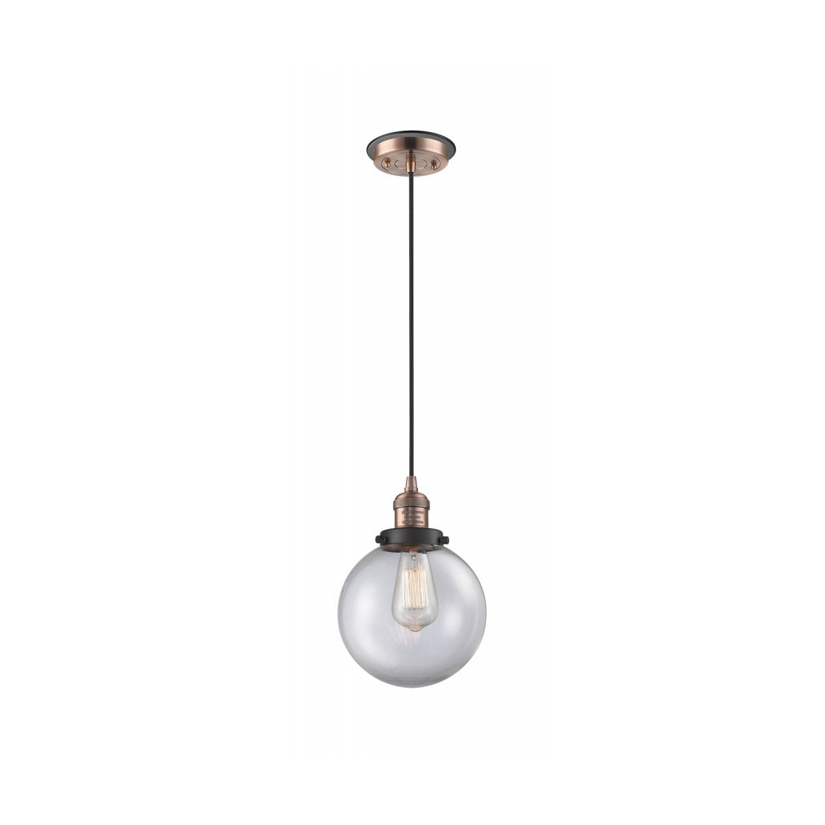 Franklin Restoration Large Beacon 1 Light 8 inch Antique Copper/Matte Black Mini Pendant Ceiling Light in Clear Glass