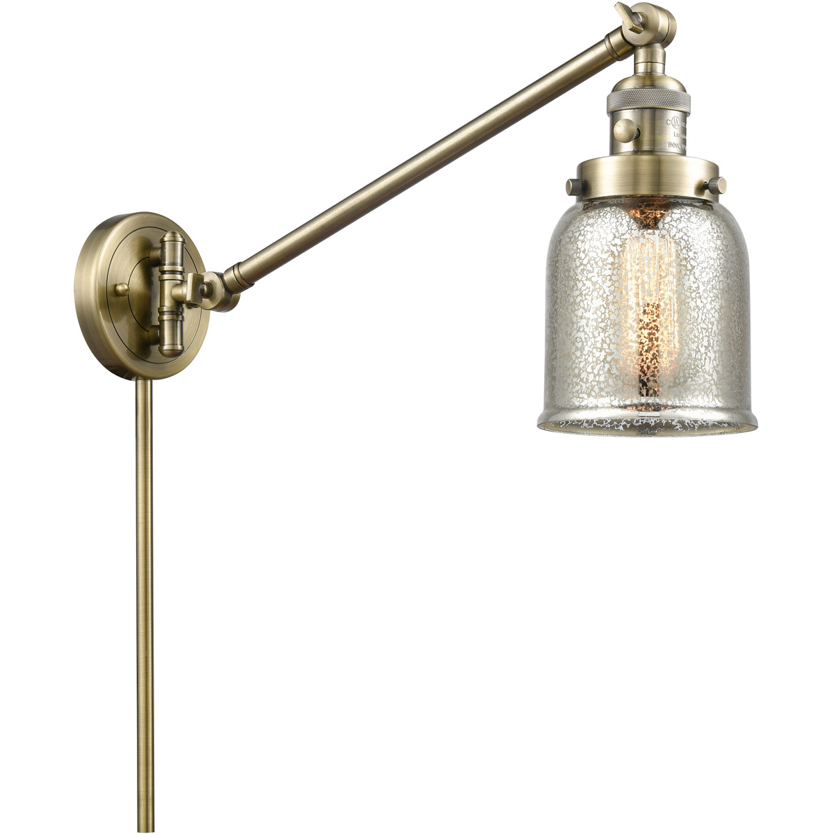 Small Bell 30 inch 3.50 watt Antique Brass Swing Arm Wall Light, Franklin Restoration