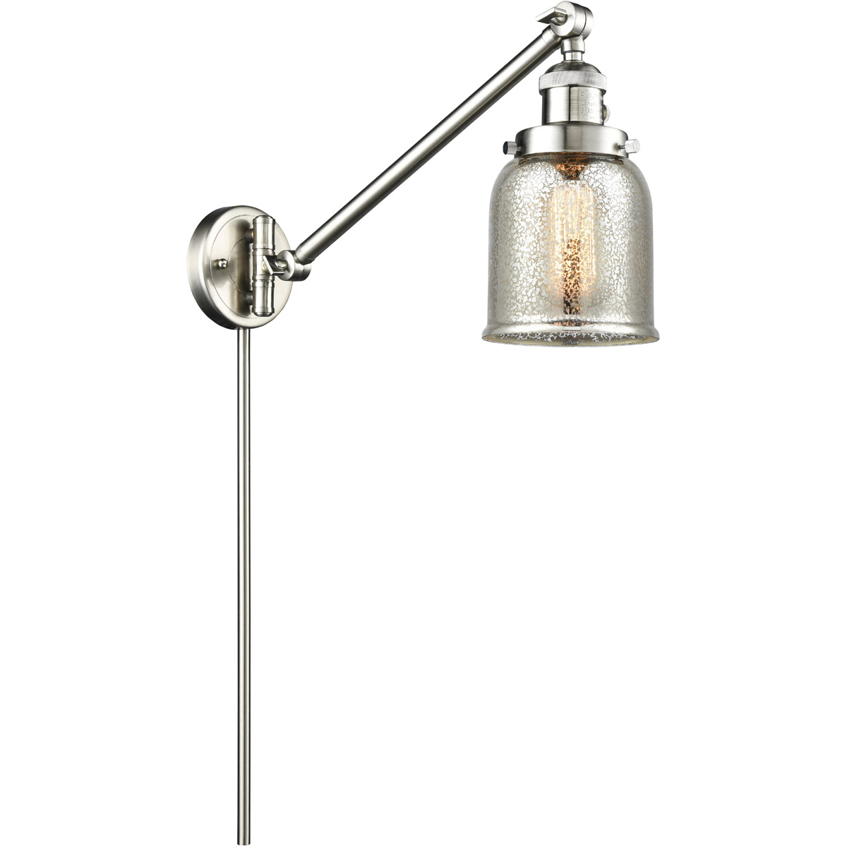 Small Bell 30 inch 60.00 watt Satin Nickel Swing Arm Wall Light, Franklin Restoration