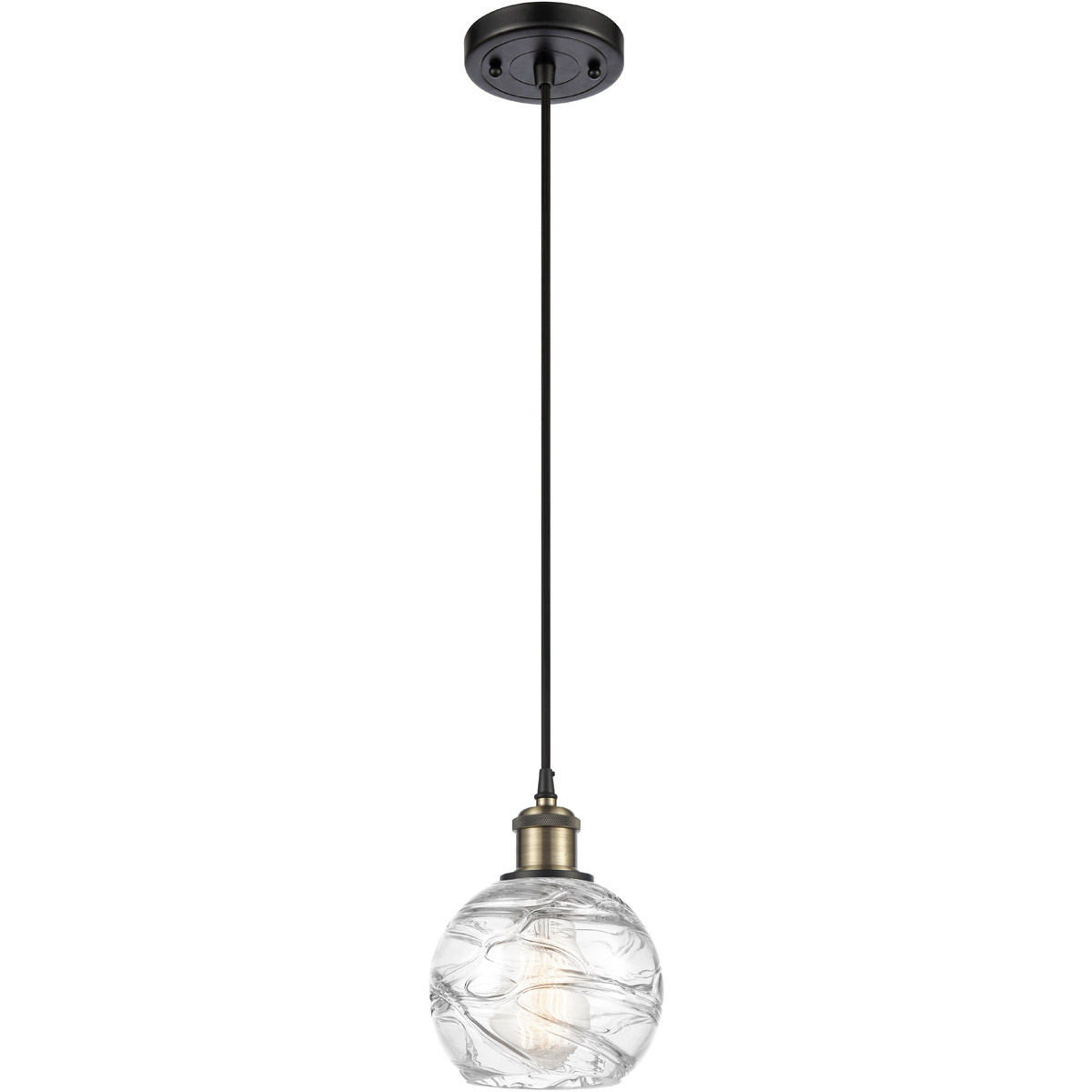 Ballston Small Deco Swirl 1 Light 6 inch Black Antique Brass Mini Pendant Ceiling Light, Ballston