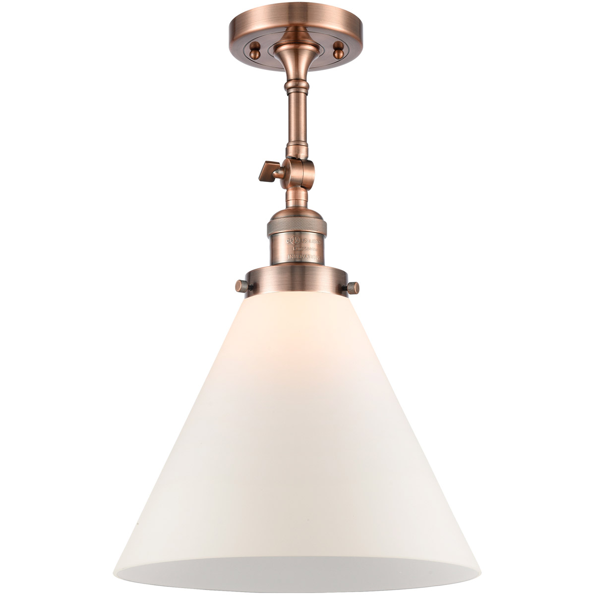 Franklin Restoration X-Large Cone 1 Light 12 inch Antique Copper Semi-Flush Mount Ceiling Light in Matte White Glass, Franklin Restoration