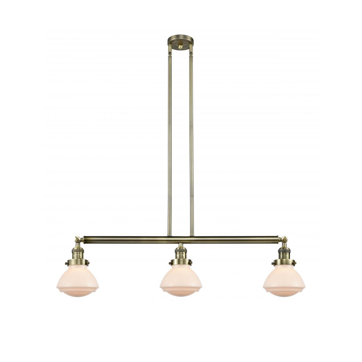 Franklin Restoration Olean 3 Light 39 inch Antique Brass Island Light Ceiling Light in Incandescent, Matte White Glass, Franklin Restoration