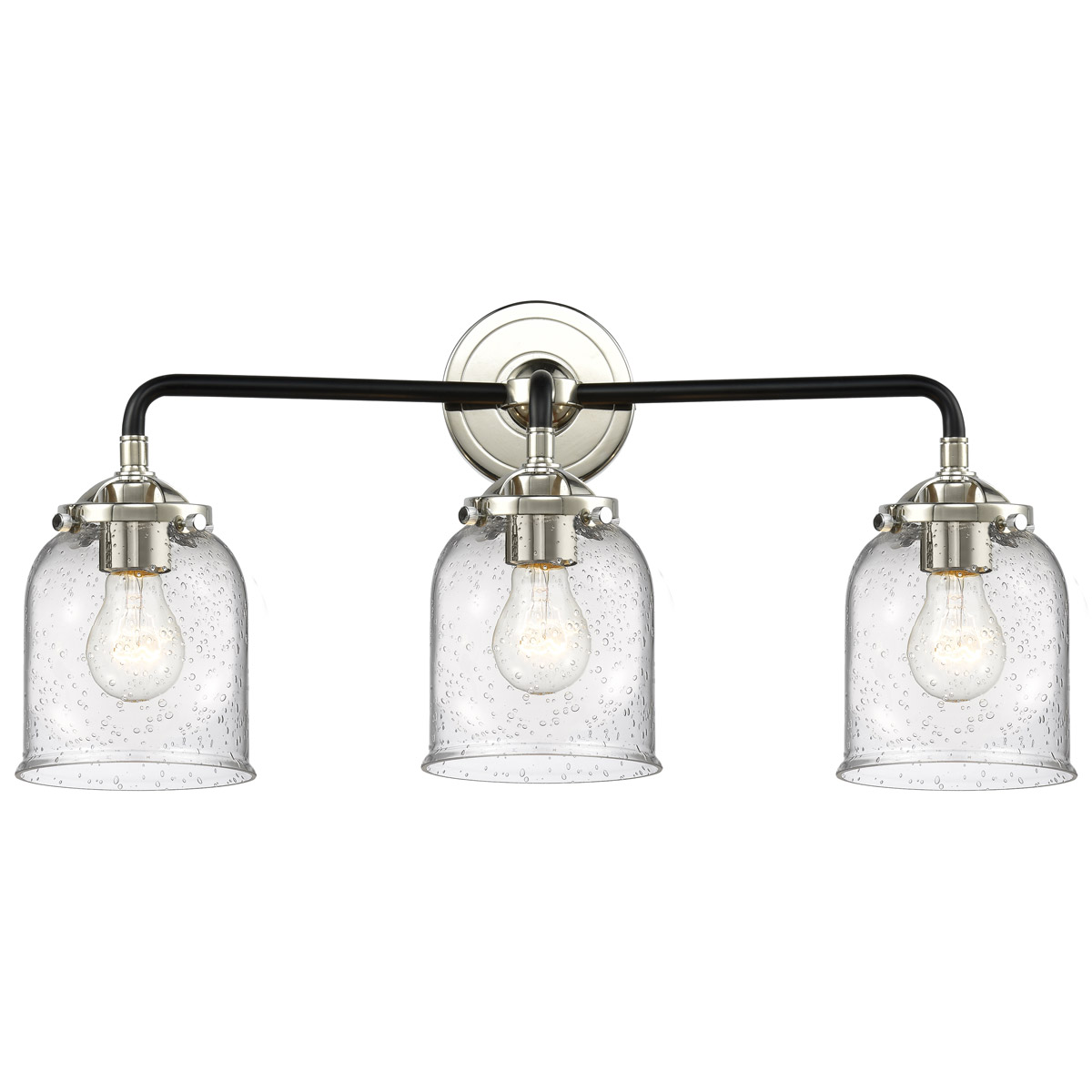 Nouveau Small Bell 3 Light 23 inch Black Polished Nickel Bath Vanity Light Wall Light in Seedy Glass, Nouveau