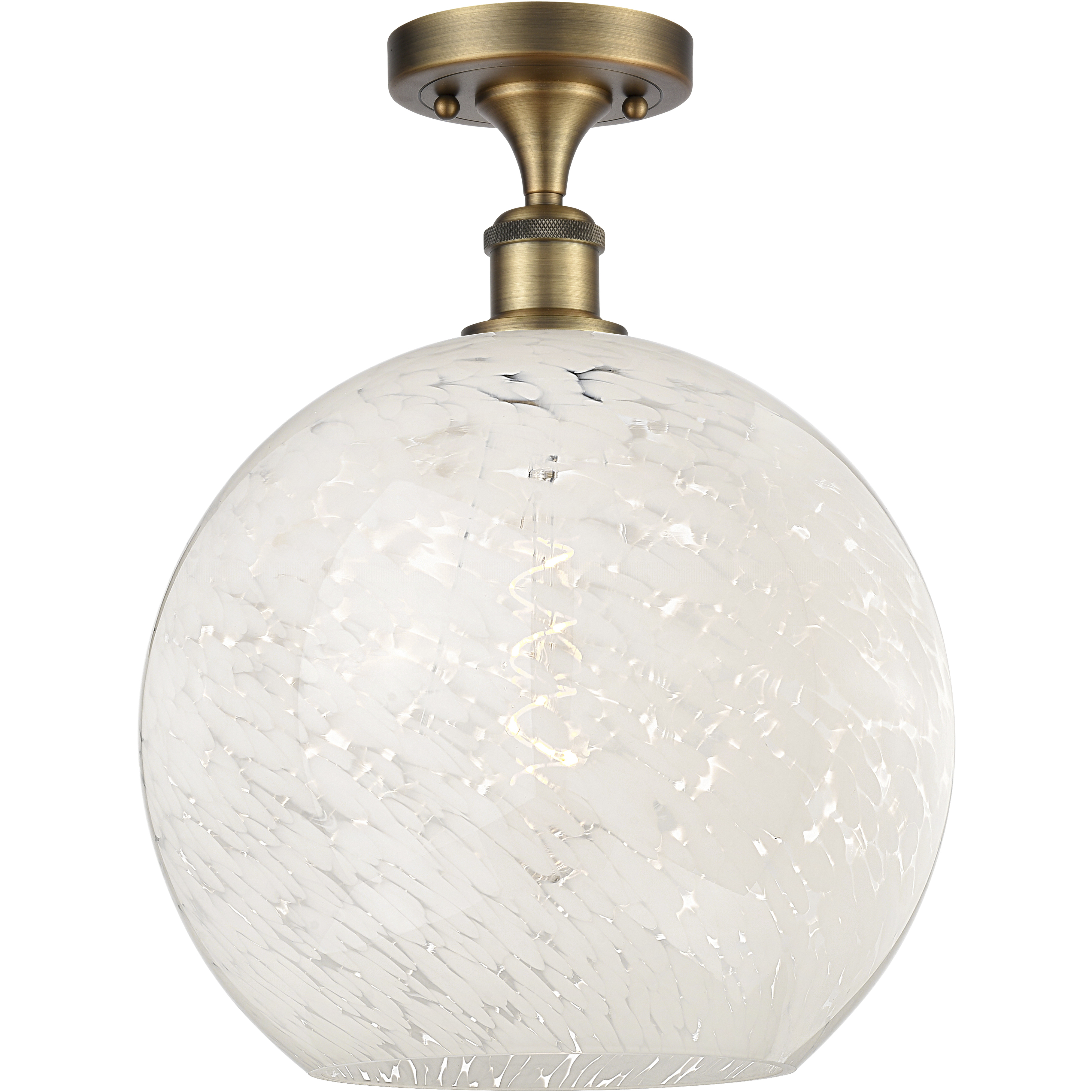 Edison White Mouchette 1 Light 12 inch Brushed Brass Semi-Flush Mount Ceiling Light
