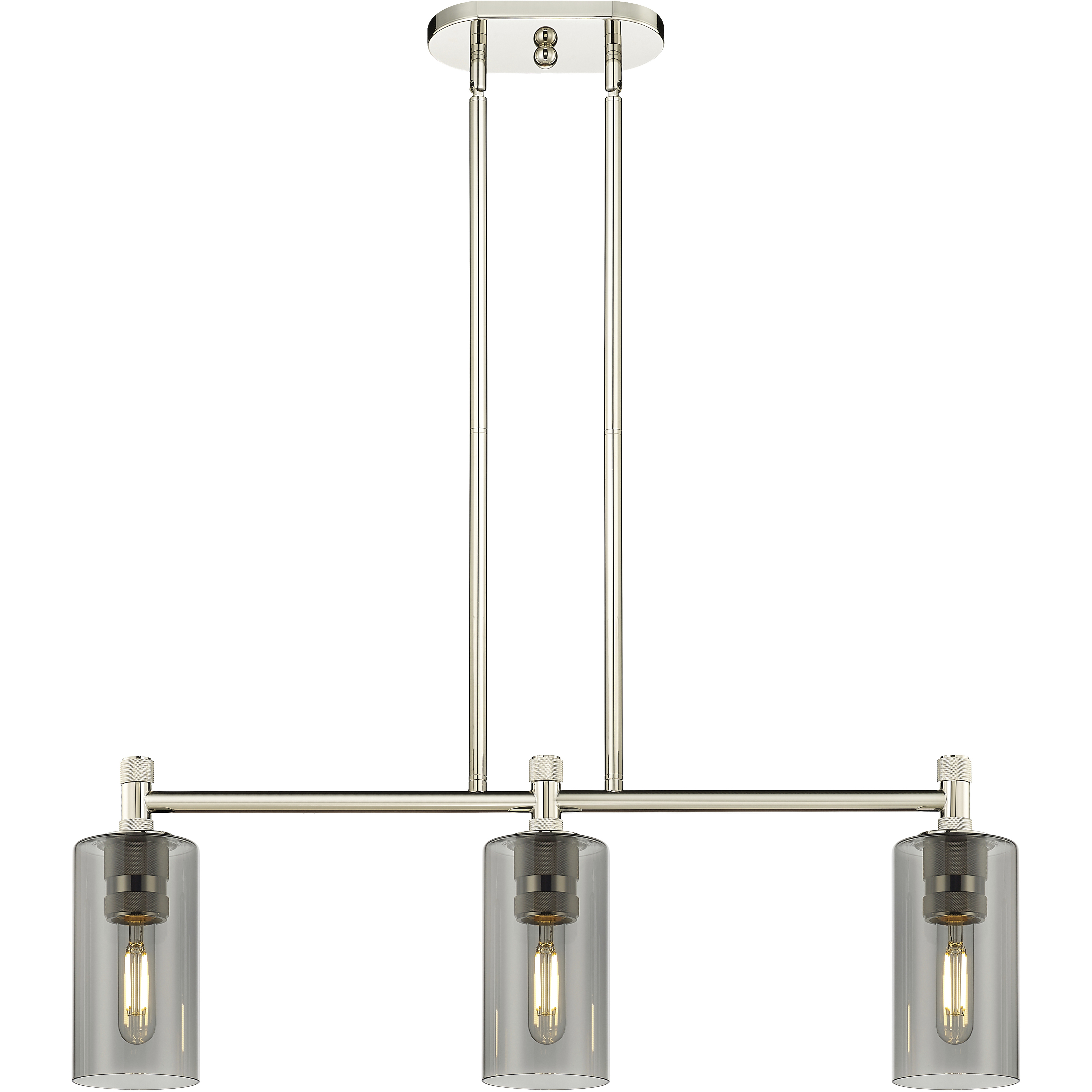 Downtown Urban Crown Point 3 Light 30.5 inch Polished Nickel Island Light Ceiling Light in Light Smoke Glass