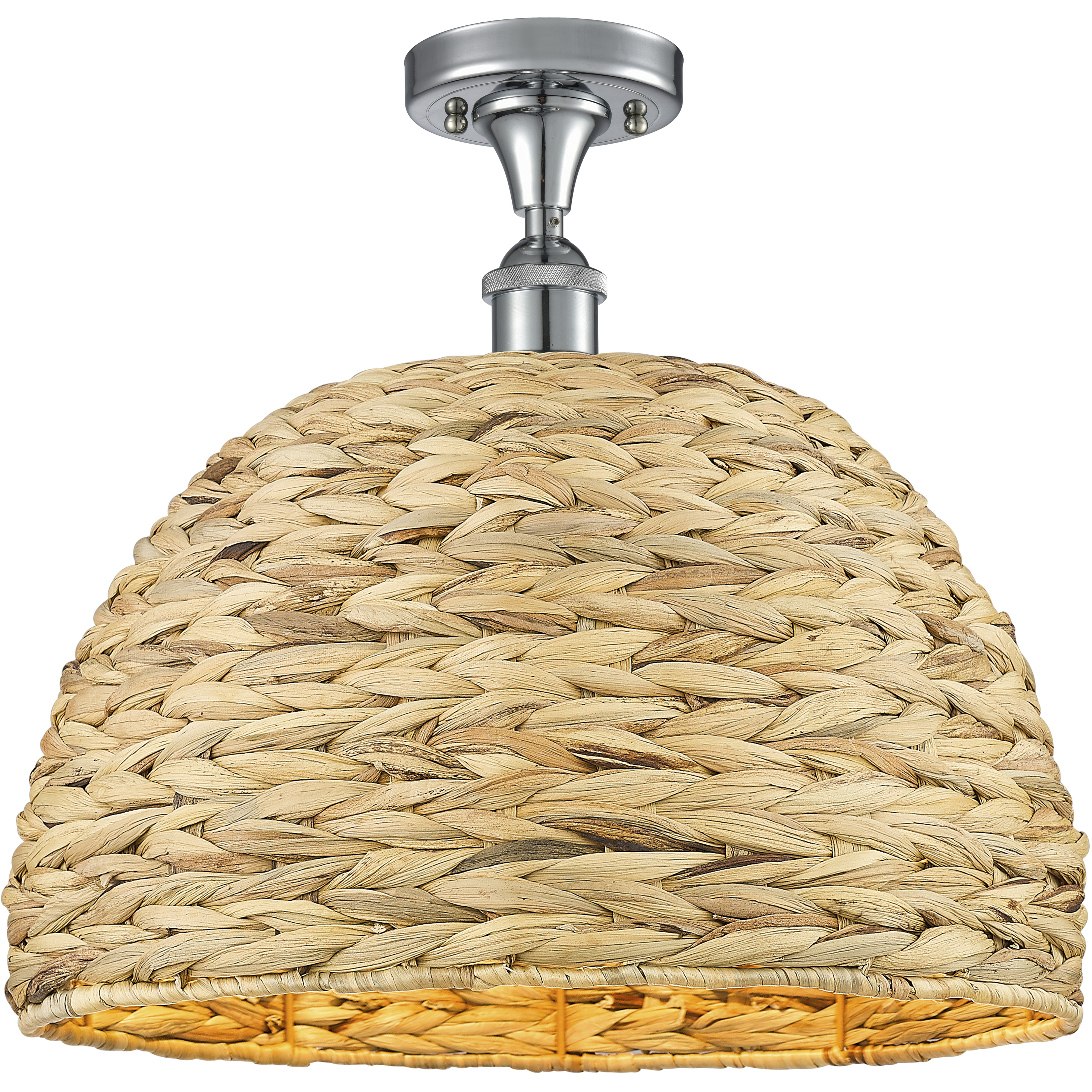 Woven Rattan 1 Light 15.75 inch Polished Chrome Semi-Flush Mount Ceiling Light