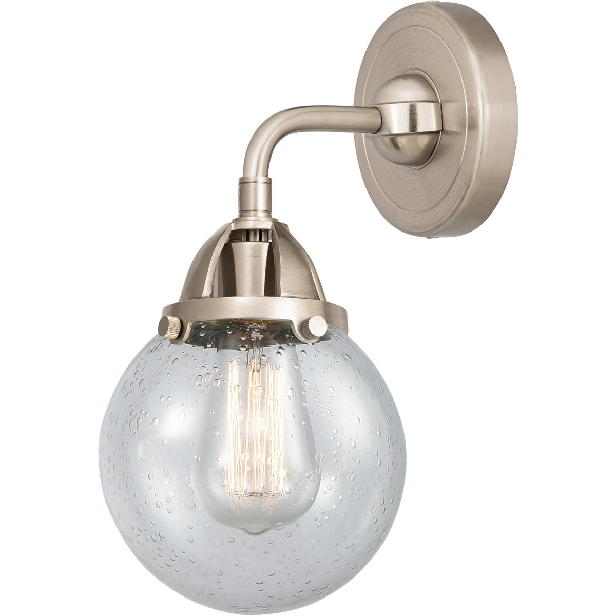 Nouveau 2 Beacon 1 Light 6 inch Brushed Satin Nickel Sconce Wall Light in Seedy Glass