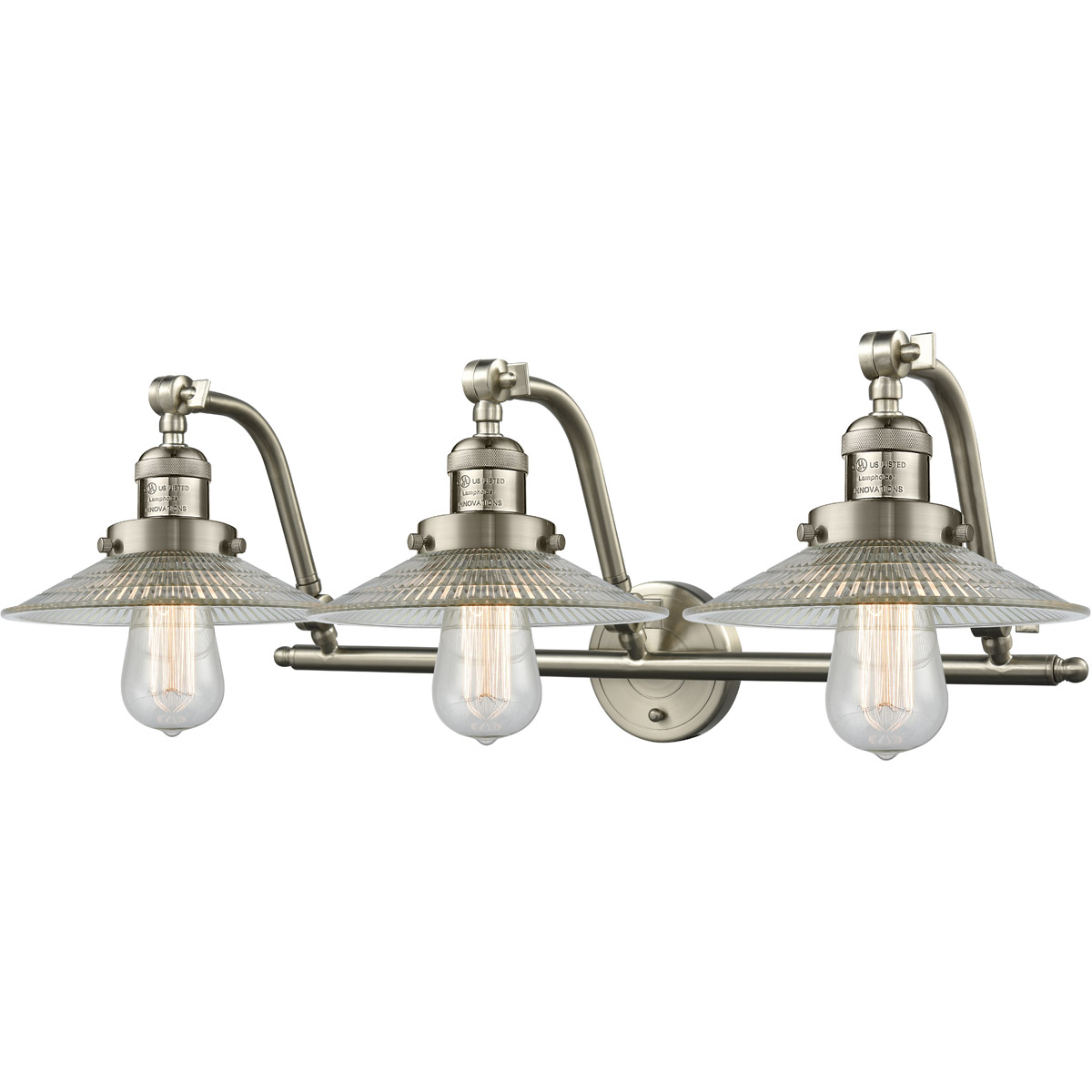 Franklin Restoration Halophane LED 28 inch Brushed Satin Nickel Bath Vanity Light Wall Light in Clear Halophane Glass, Franklin Restoration