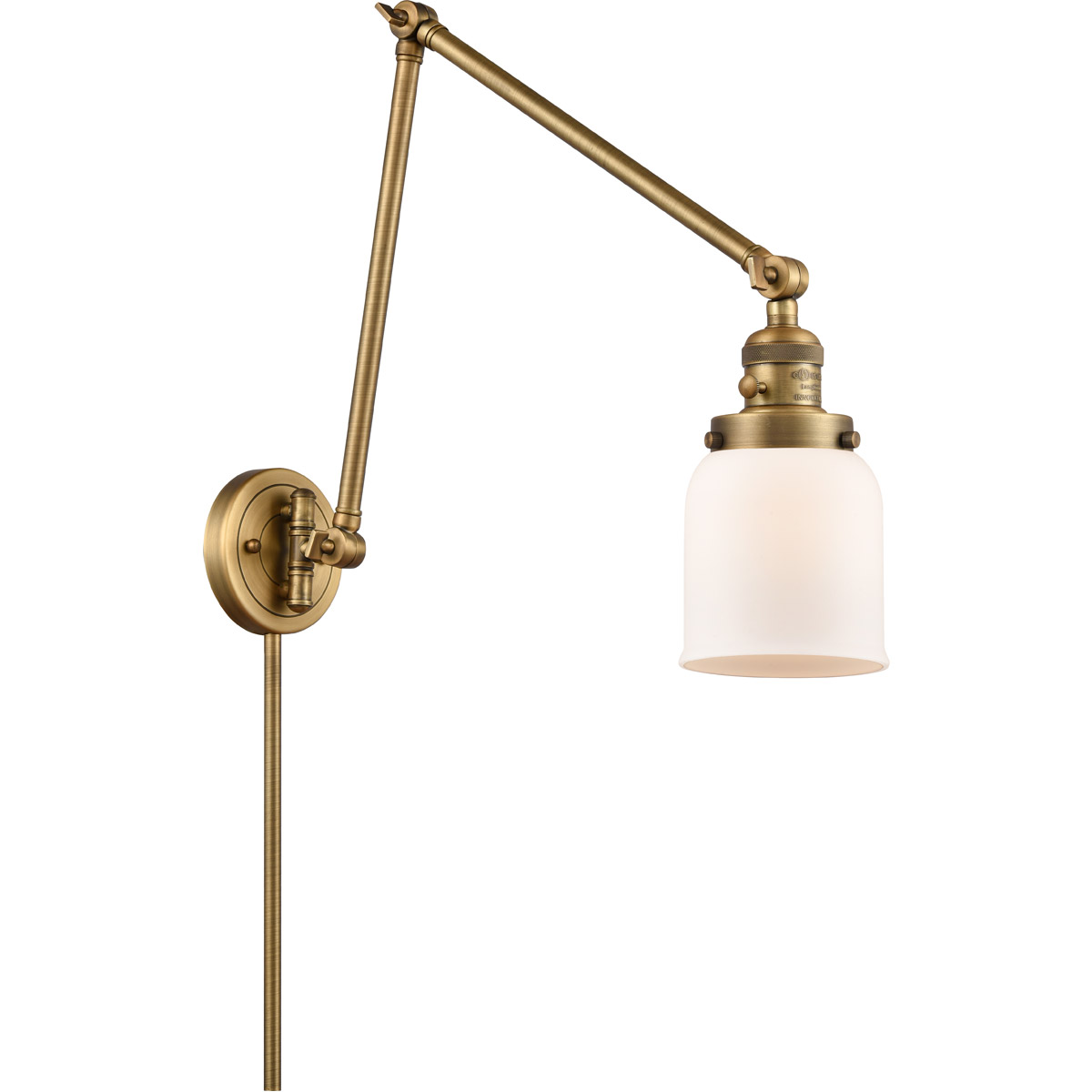 Small Bell 30 inch 3.50 watt Brushed Brass Swing Arm Wall Light, Franklin Restoration