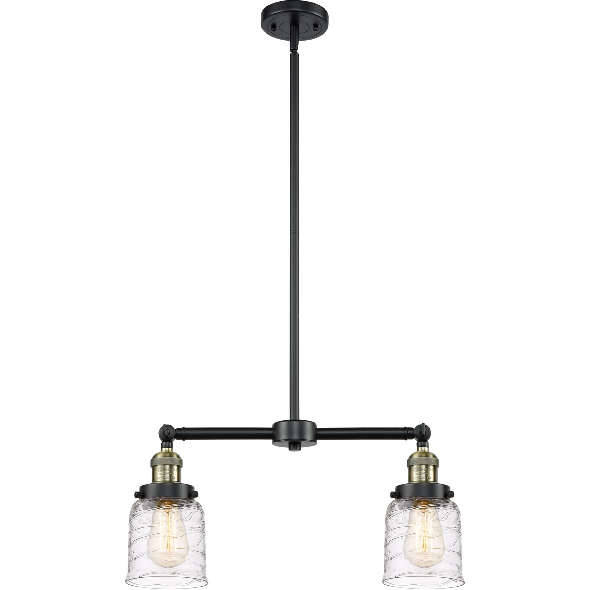 Franklin Restoration Bell LED 21 inch Black Antique Brass Island Light Ceiling Light in Deco Swirl Glass