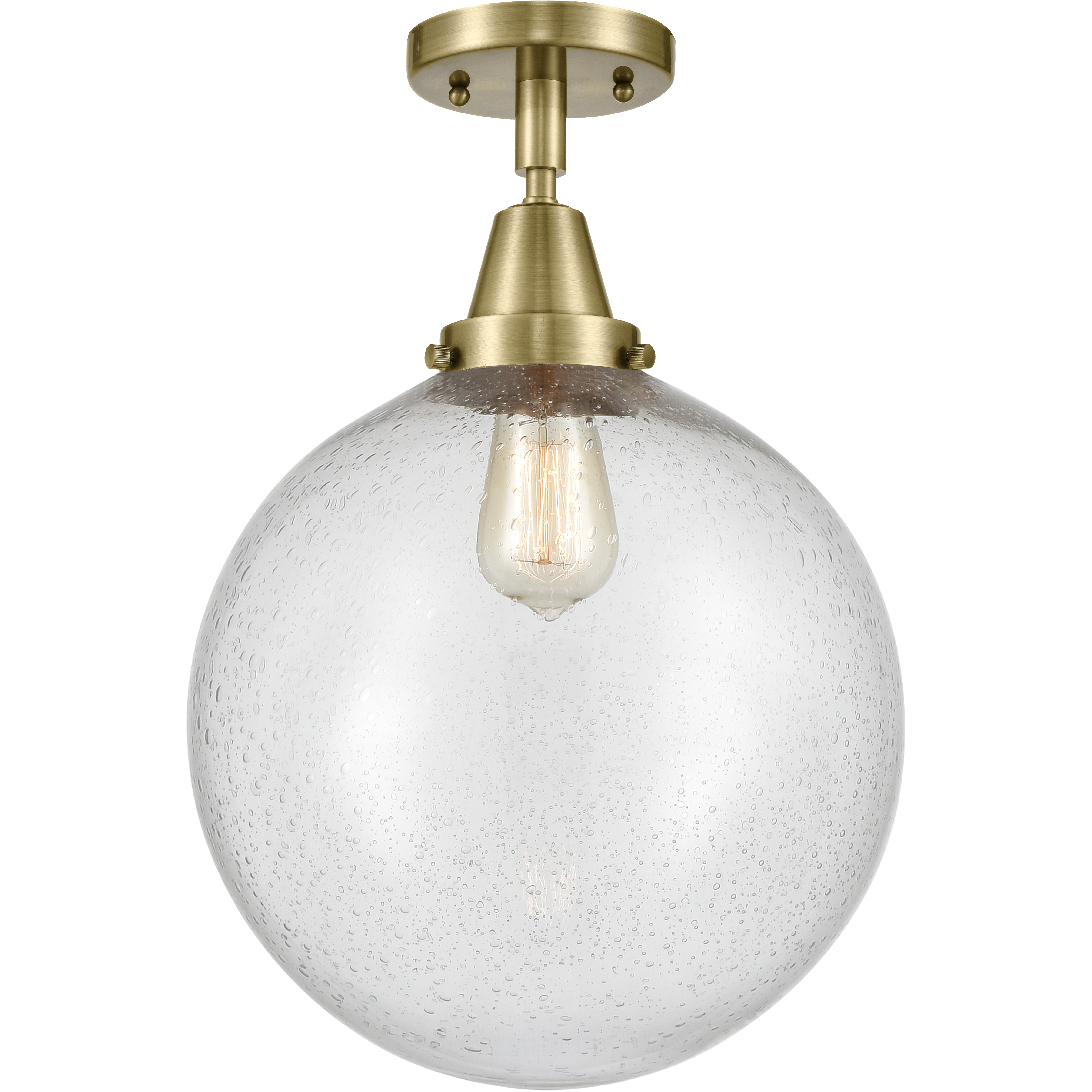 Beacon 1 Light 12 inch Antique Brass Flush Mount Ceiling Light in Seedy Glass