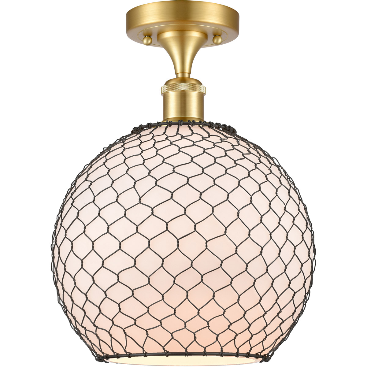 Ballston Large Farmhouse Chicken Wire LED 10 inch Satin Gold Semi-Flush Mount Ceiling Light, Ballston