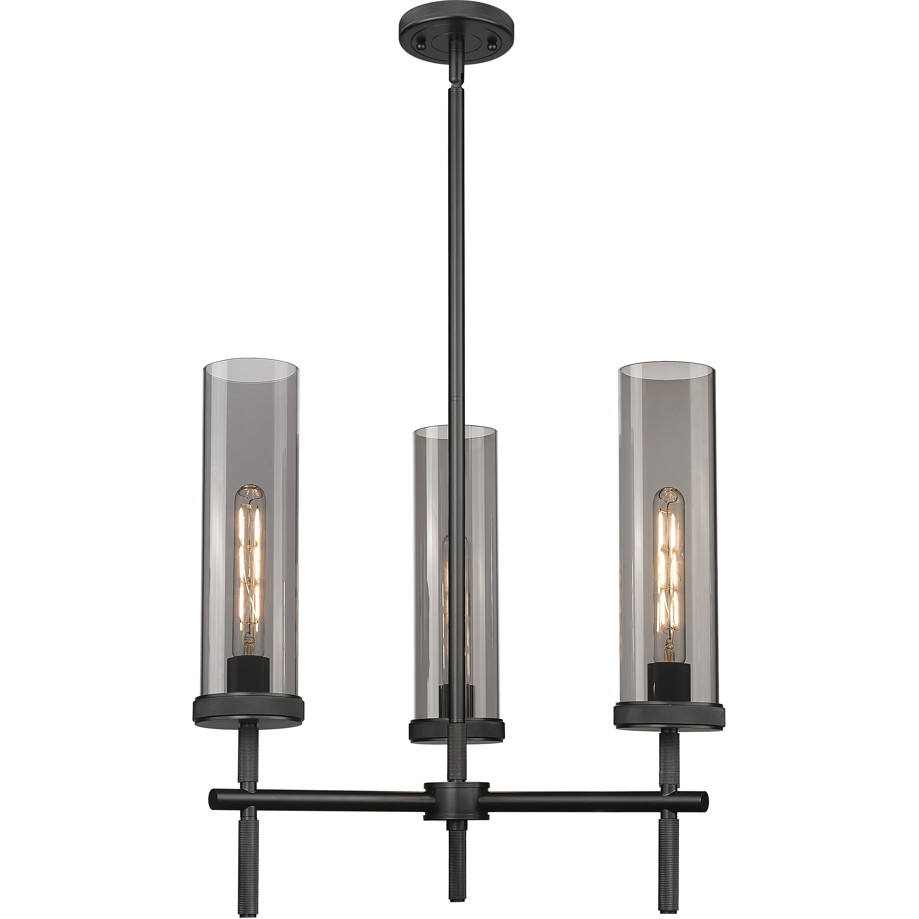 Lincoln 3 Light 21.25 inch Matte Black Pendant Ceiling Light in Light Smoke Glass