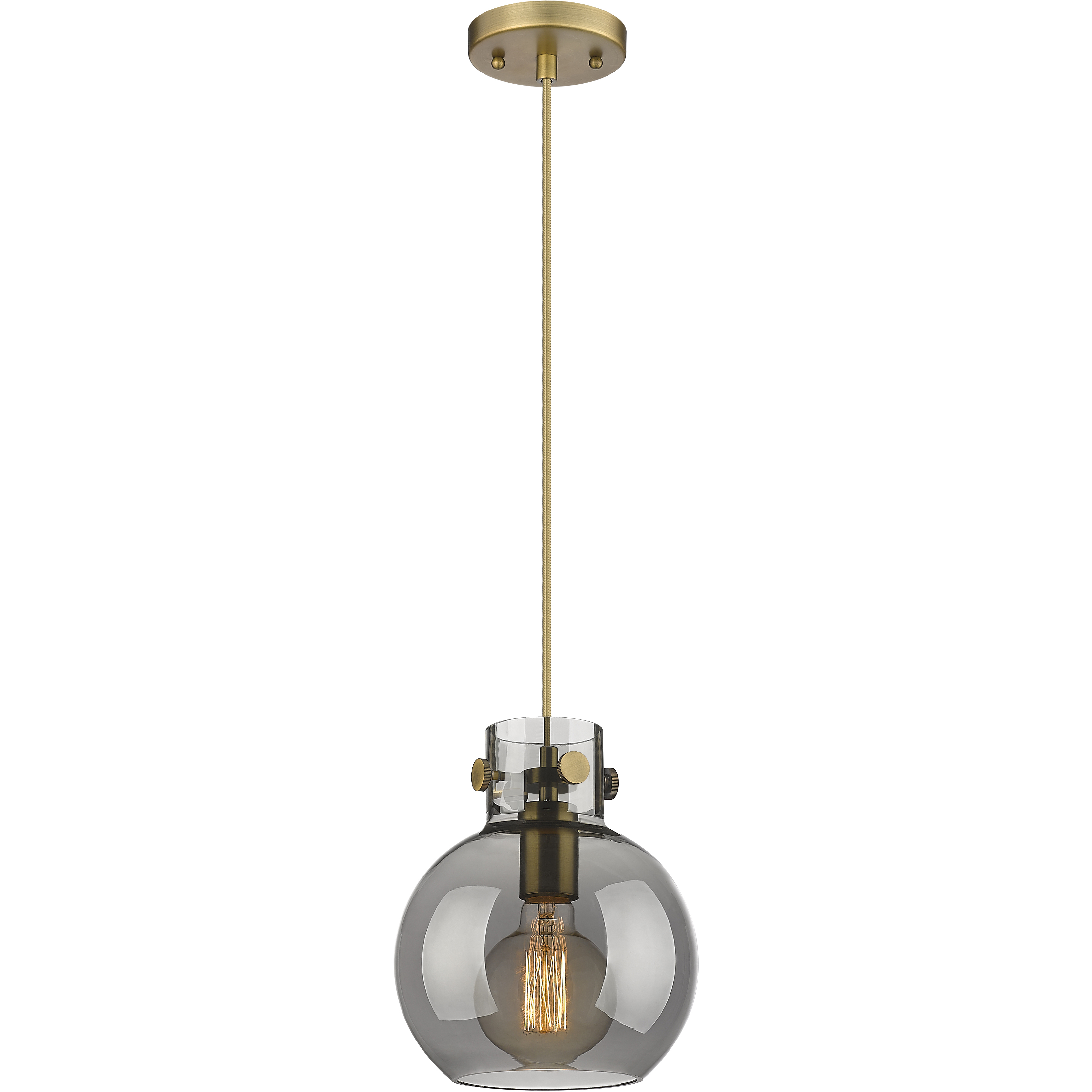Downtown Urban Newton Sphere 1 Light 8 inch Brushed Brass Mini Pendant Ceiling Light in Light Smoke Glass