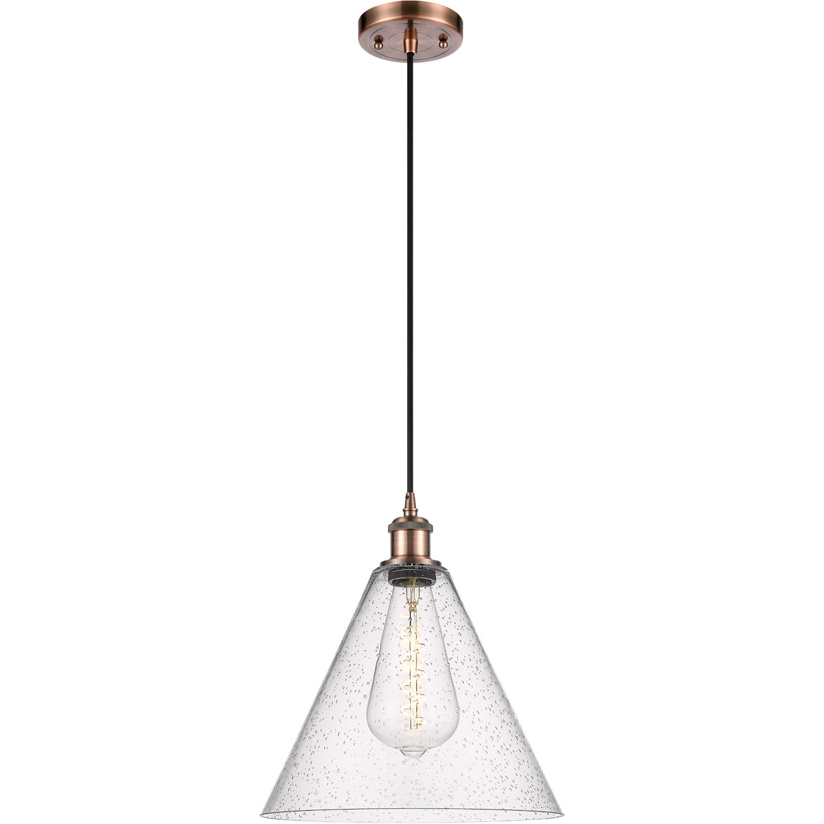 Ballston Cone 1 Light 12 inch Antique Copper Mini Pendant Ceiling Light in Seedy Glass