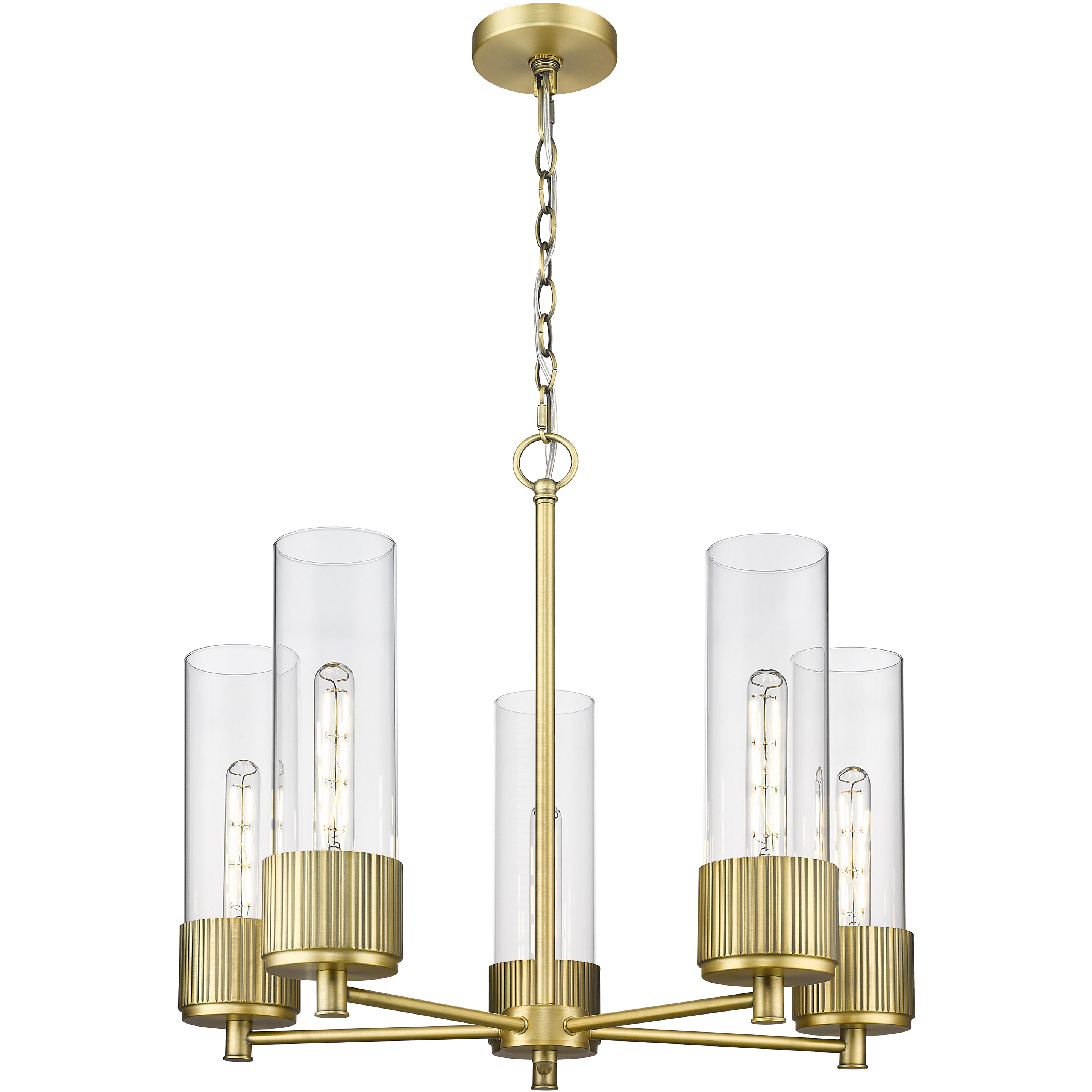 Bolivar 5 Light 25 inch Brushed Brass Chandelier Ceiling Light in Clear Glass