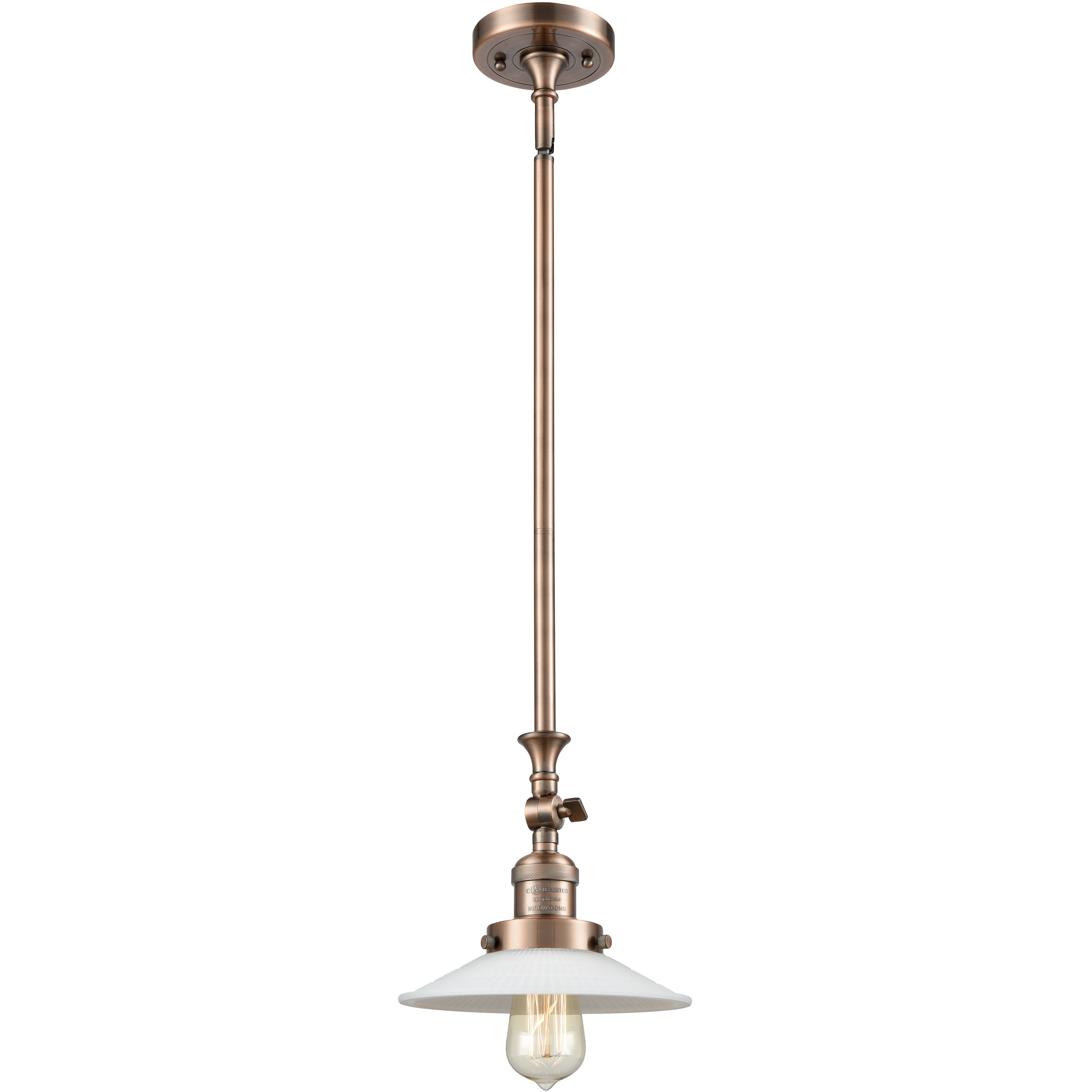 Franklin Restoration Halophane 1 Light 8.5 inch Antique Copper Mini Pendant Ceiling Light in Incandescent, Matte White Halophane Glass, Franklin Restoration