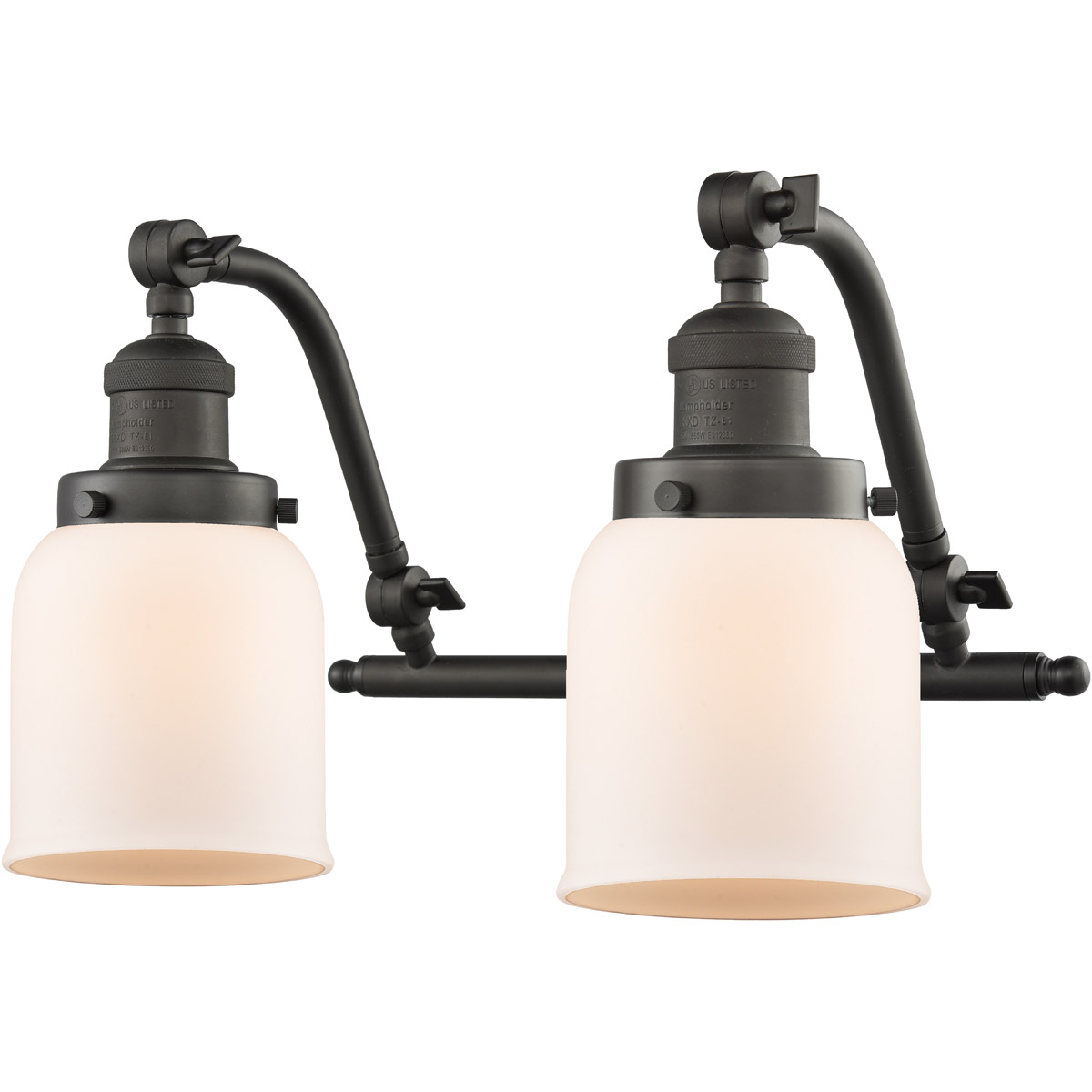 Franklin Restoration Small Bell LED 18 inch Oil Rubbed Bronze Bath Vanity Light Wall Light in Matte White Glass, Franklin Restoration