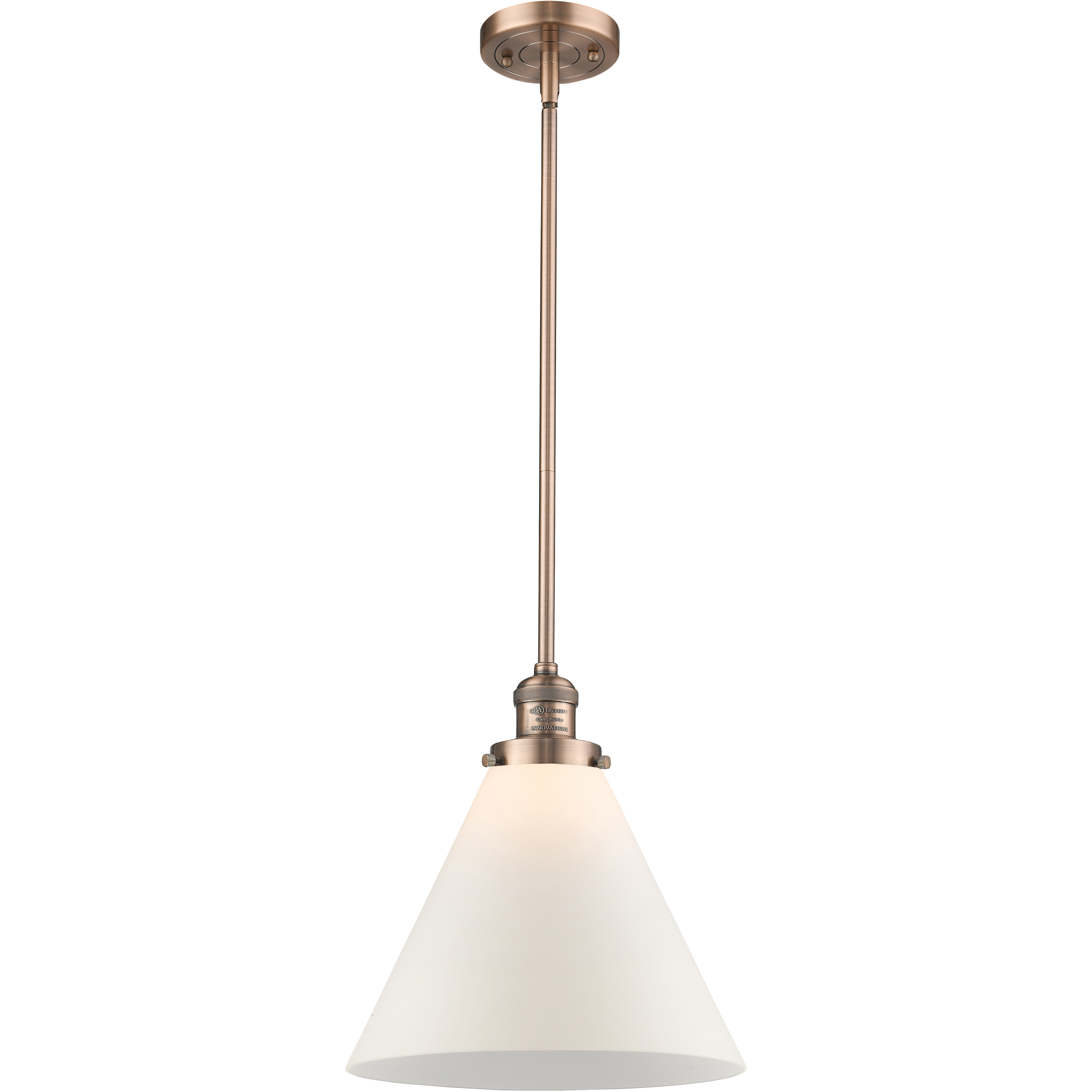 Franklin Restoration Cone 1 Light 12 inch Antique Copper Mini Pendant Ceiling Light in Incandescent, Matte White, Franklin Restoration