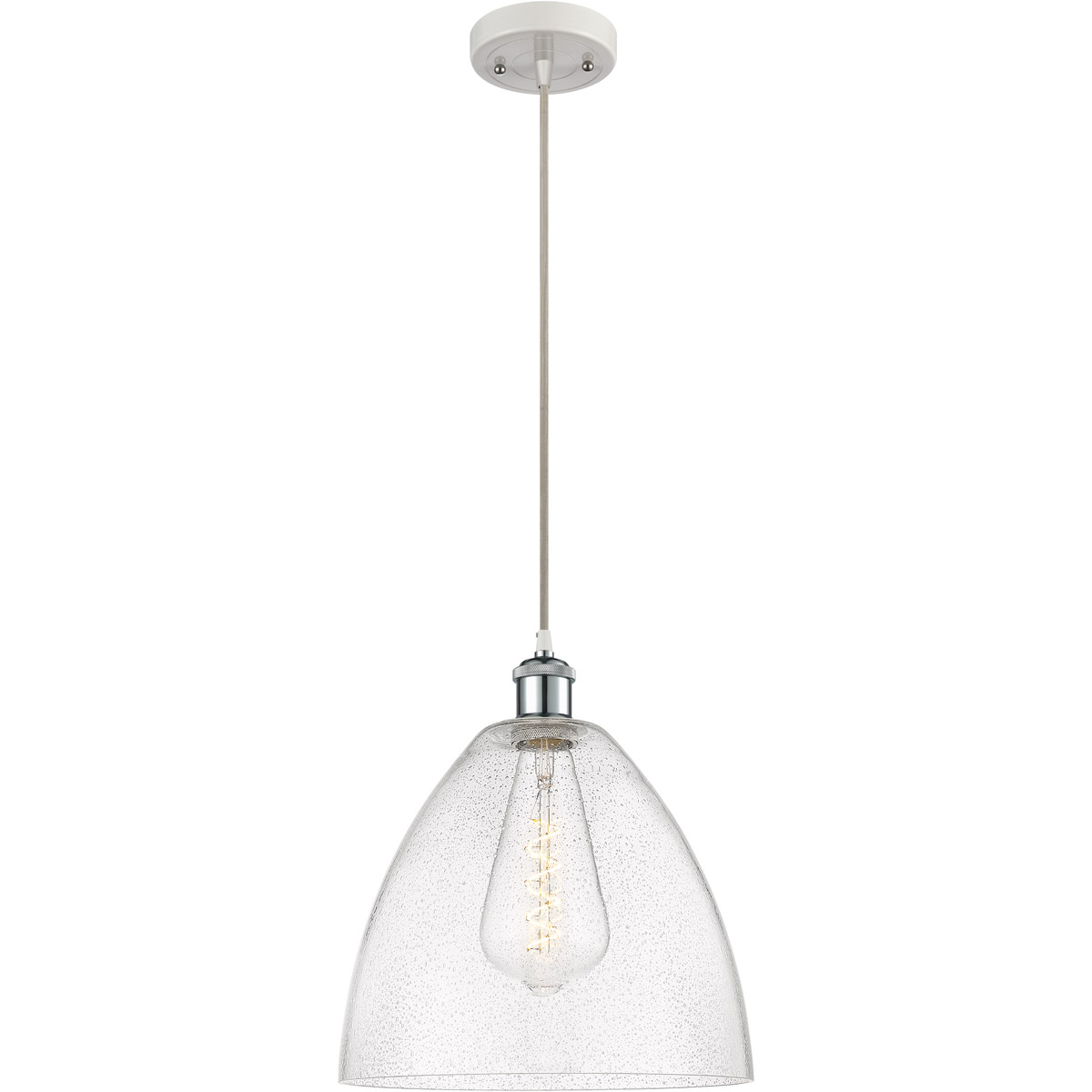 Ballston Dome 1 Light 12 inch White and Polished Chrome Mini Pendant Ceiling Light in Seedy Glass