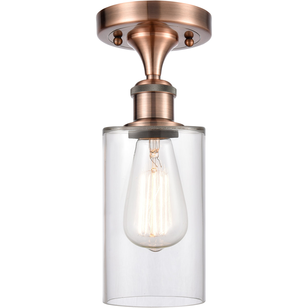Ballston Clymer 1 Light 4 inch Antique Copper Semi-Flush Mount Ceiling Light in Clear Glass, Ballston