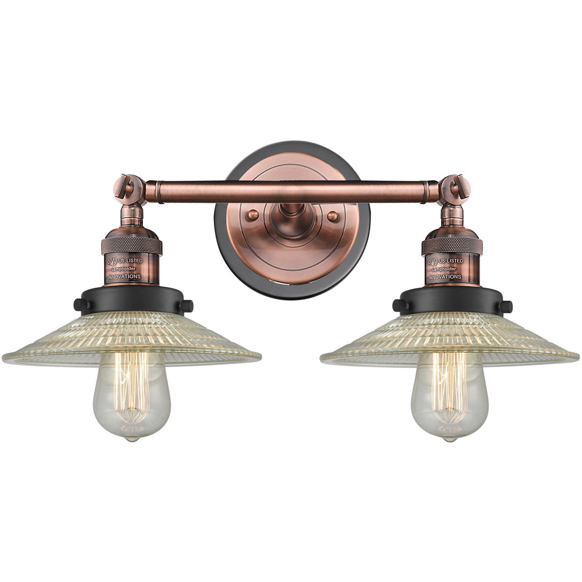 Franklin Restoration Halophane 2 Light 18 inch Antique Copper Bath Vanity Light Wall Light