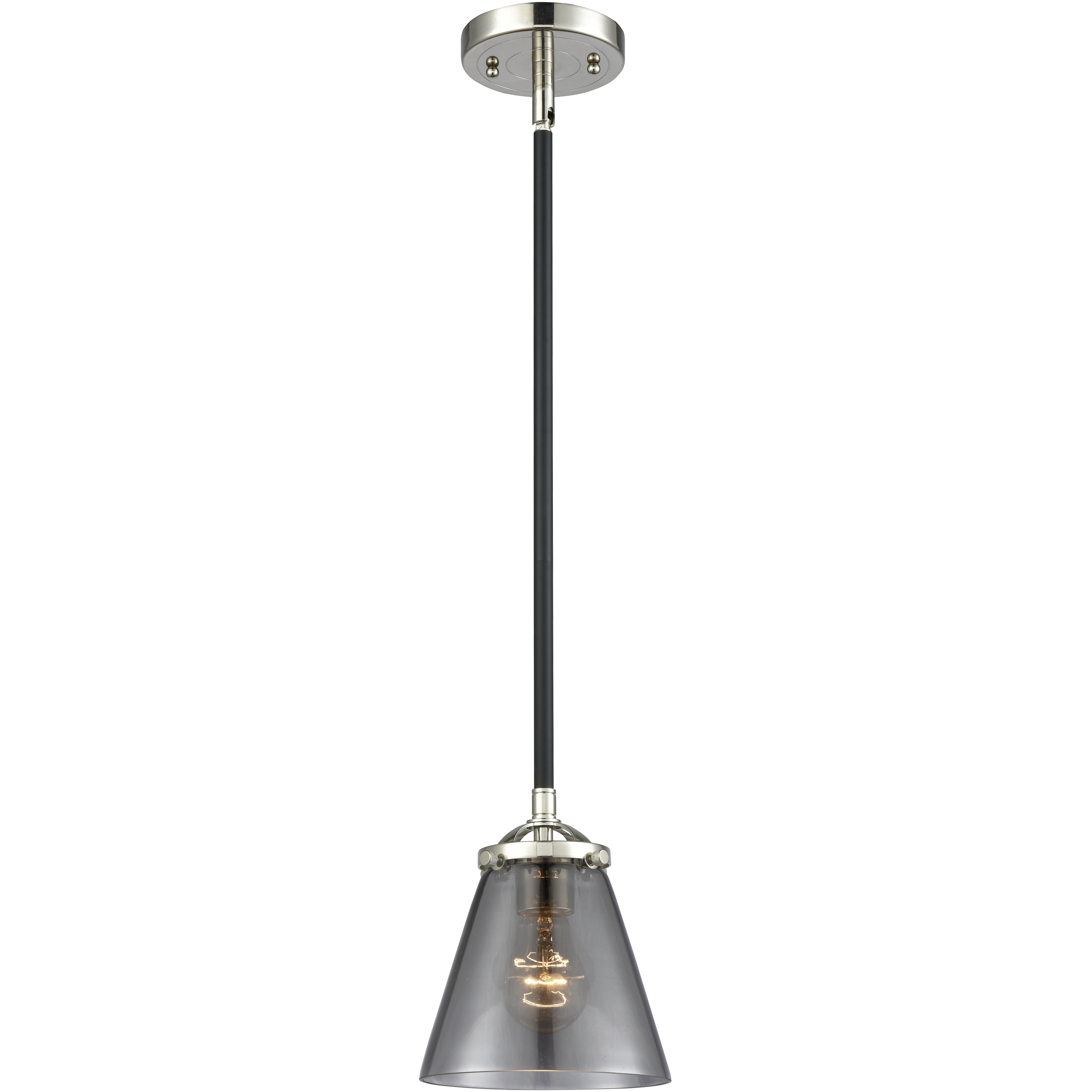Nouveau Cone LED 6.25 inch Black Polished Nickel Mini Pendant Ceiling Light in Light Smoke Glass, Nouveau