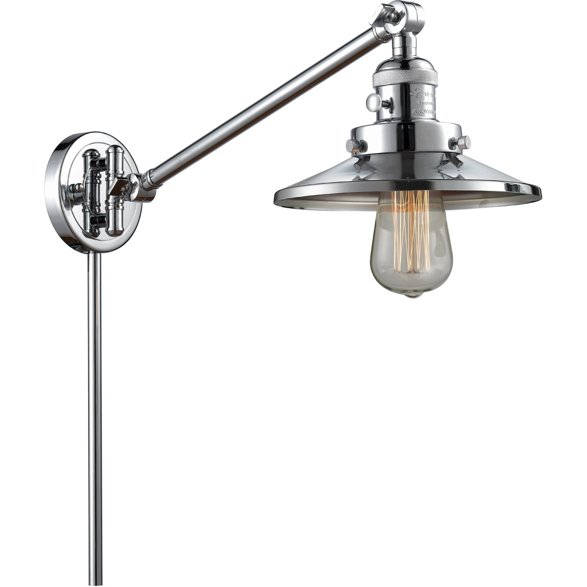 Railroad 21 inch 3.50 watt Polished Chrome Swing Arm Wall Light, Franklin Restoration