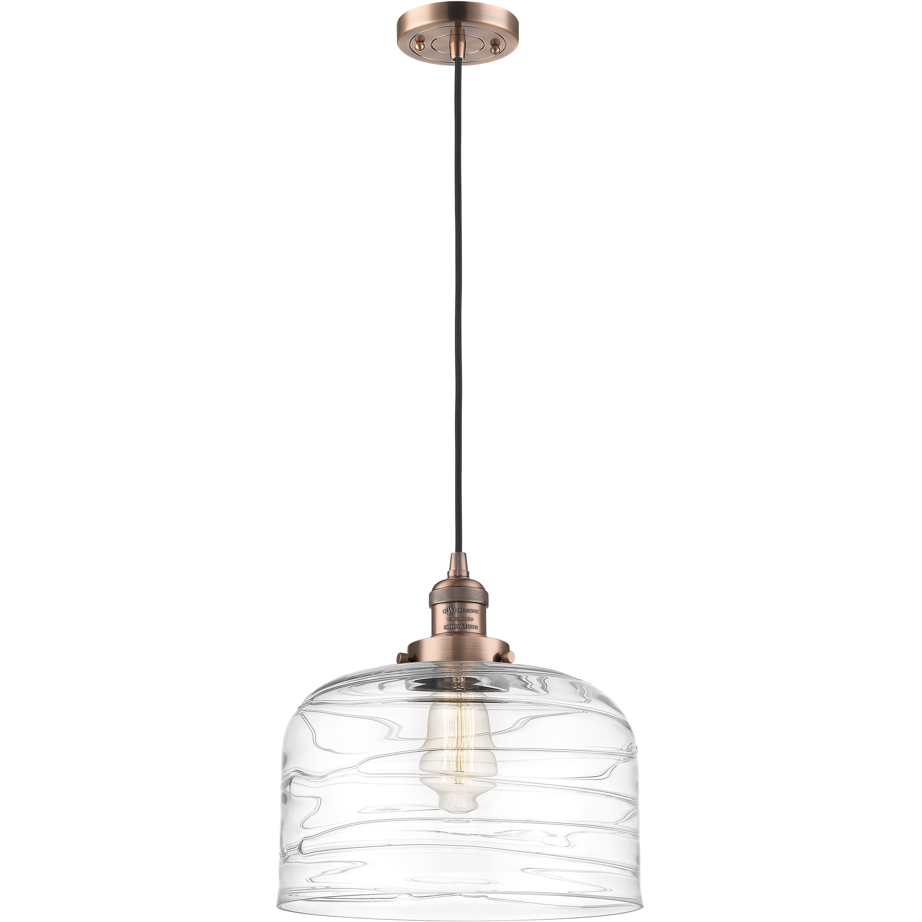 Franklin Restoration Bell 1 Light 12 inch Antique Copper Mini Pendant Ceiling Light in Incandescent, Clear Deco Swirl