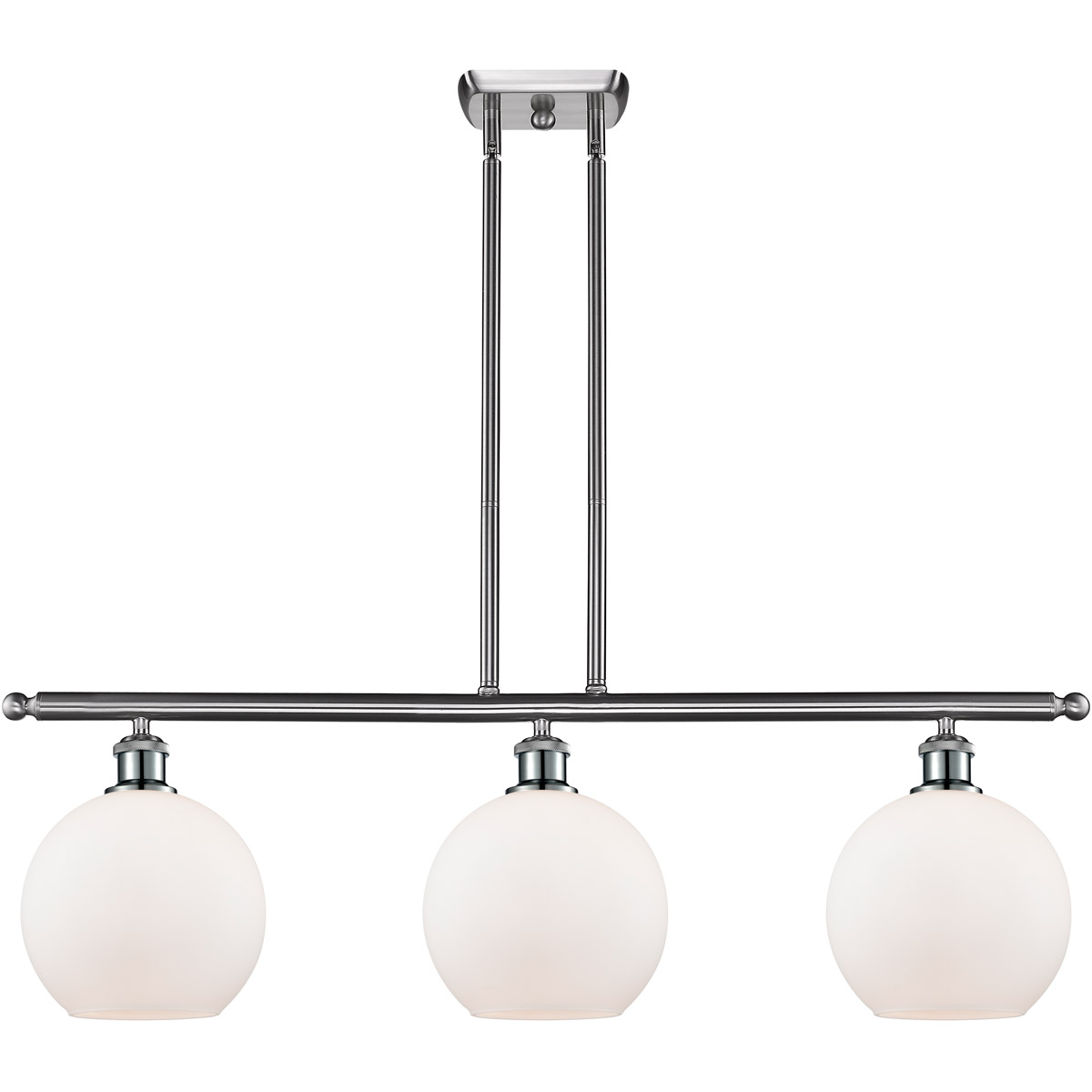 Ballston Athens 3 Light 36 inch Brushed Satin Nickel Island Light Ceiling Light in Matte White Glass, Ballston