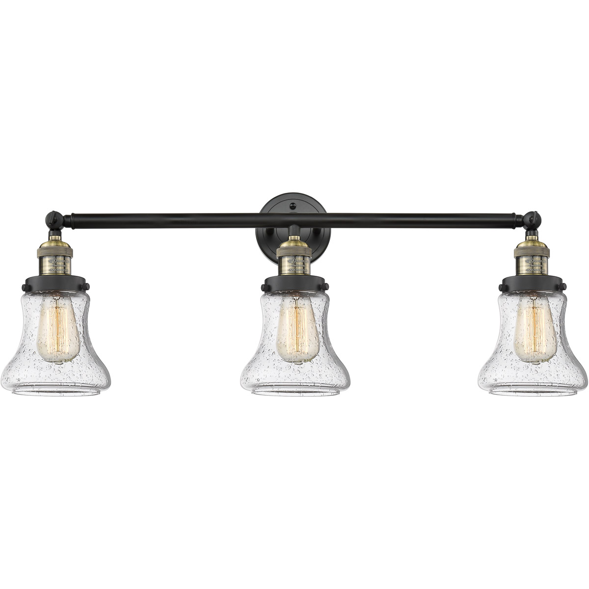 Franklin Restoration Bellmont LED 30 inch Black Antique Brass Bath Vanity Light Wall Light in Seedy Glass, Franklin Restoration