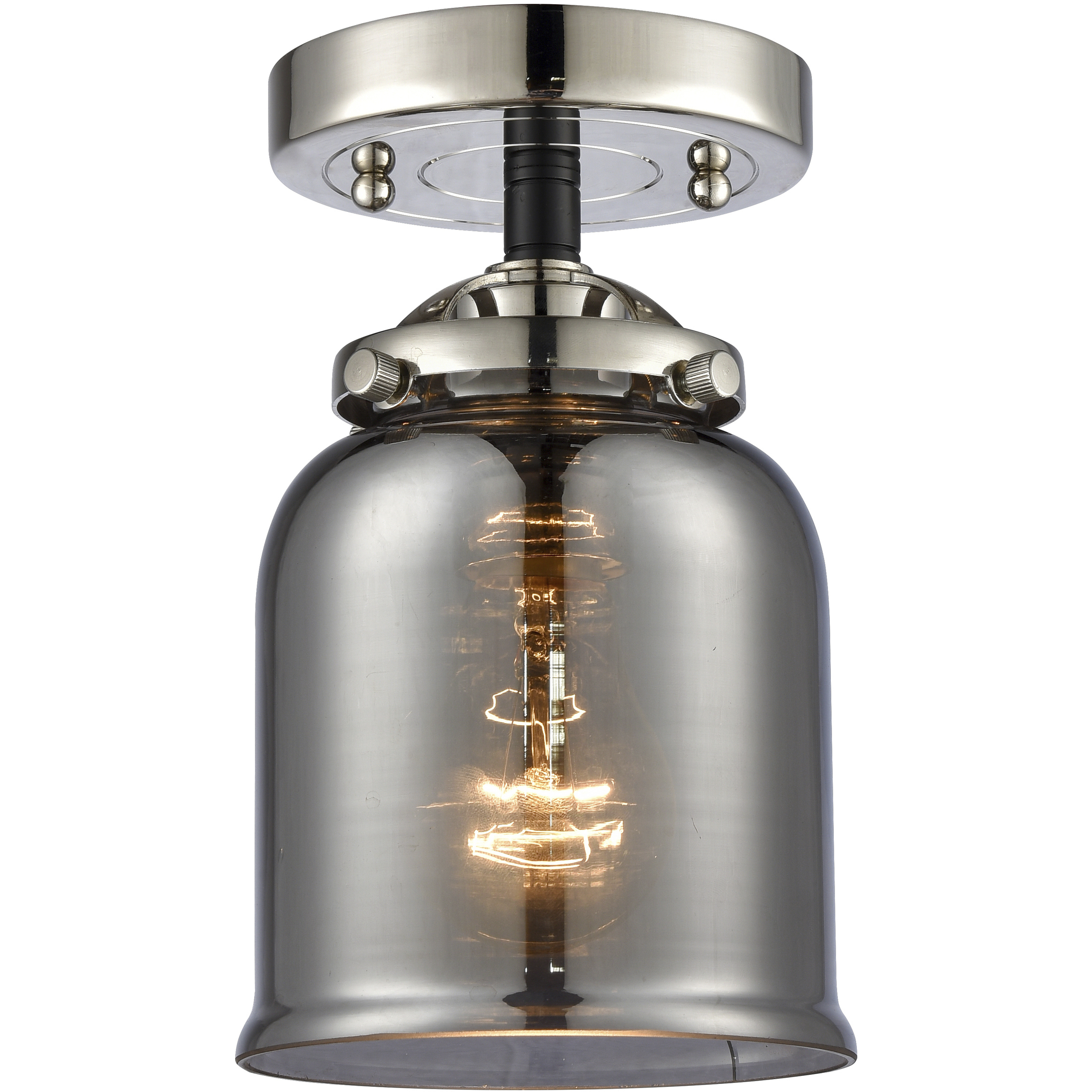 Nouveau Small Bell LED 5 inch Black Polished Nickel Semi-Flush Mount Ceiling Light in Plated Smoke Glass, Nouveau