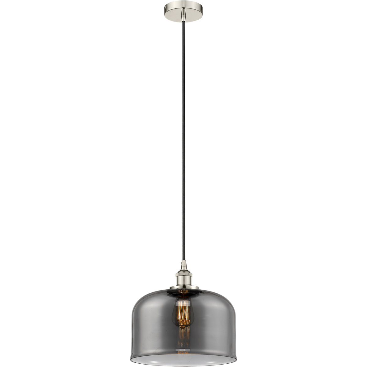 Edison Bell 1 Light 12 inch Polished Nickel Mini Pendant Ceiling Light in Light Smoke Glass
