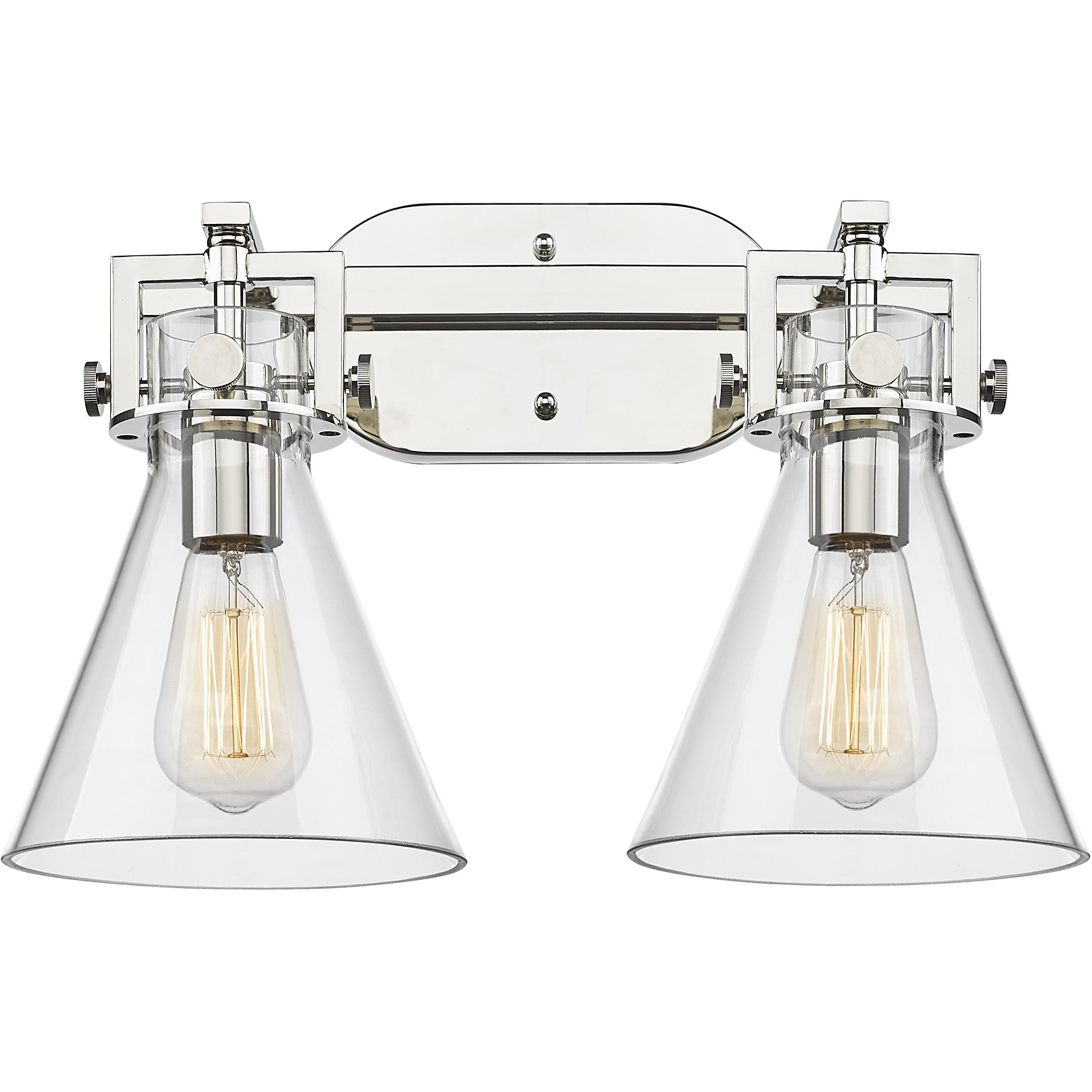 Newton Cone 2 Light 17 inch Polished Nickel Bath Vanity Light Wall Light in Clear Glass