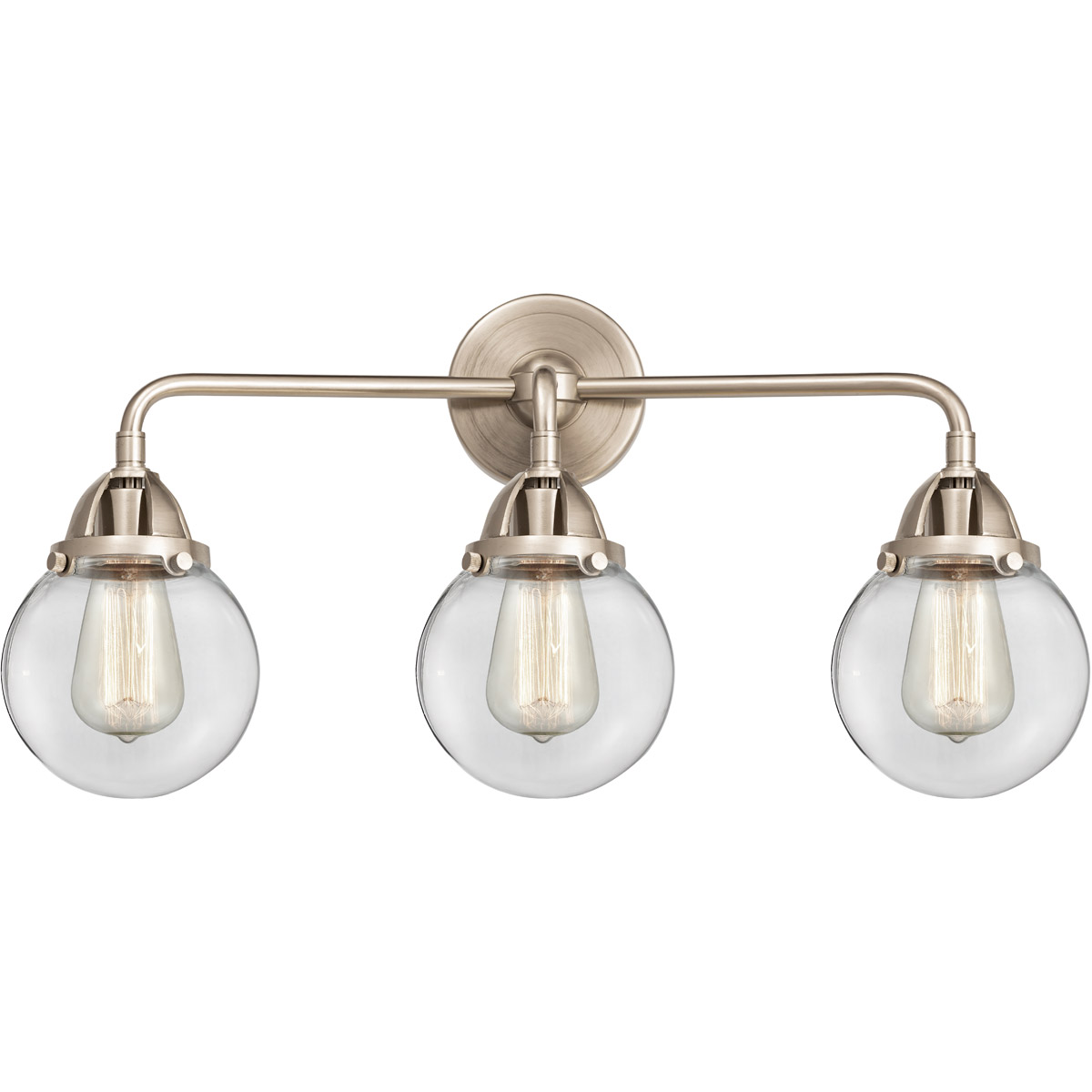 Nouveau 2 Beacon 3 Light 24 inch Brushed Satin Nickel Bath Vanity Light Wall Light in Clear Glass