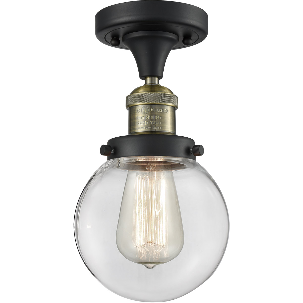 Franklin Restoration XX-Large Beacon LED 12 inch Black Antique Brass Semi-Flush Mount Ceiling Light in Clear Glass, Franklin Restoration