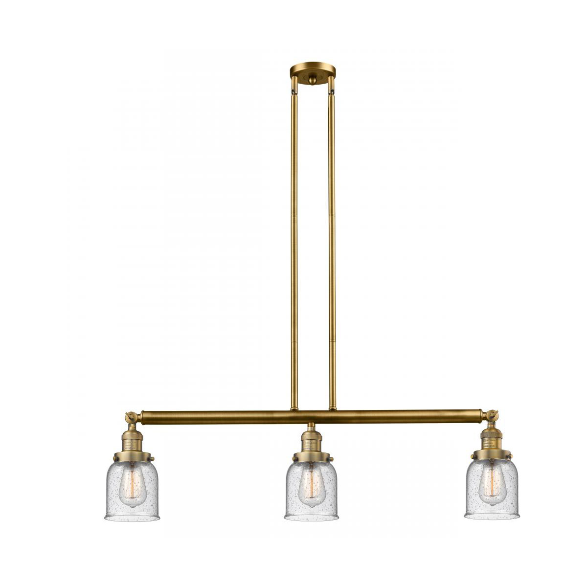 Franklin Restoration Small Bell 3 Light 38 inch Brushed Brass Island Light Ceiling Light in Seedy Glass, Franklin Restoration