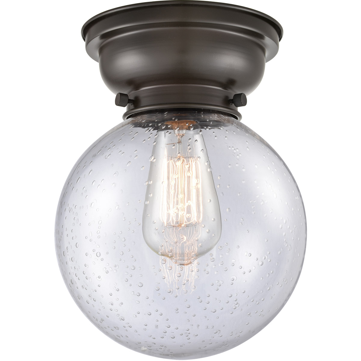 Aditi Large Beacon LED 8 inch Oil Rubbed Bronze Flush Mount Ceiling Light in Seedy Glass, Aditi